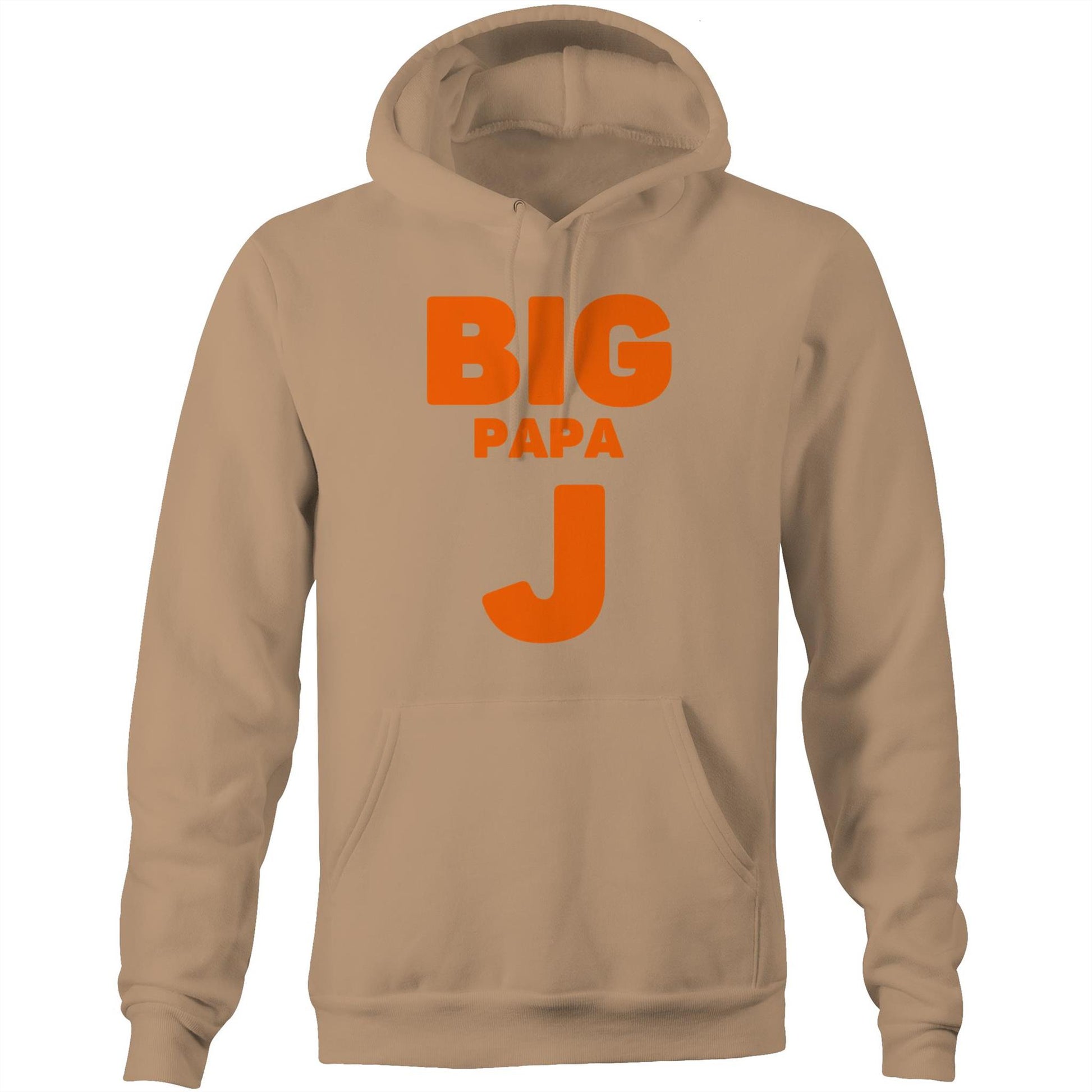 "Big Papa J" Pocket Hoodie Sweatshirt Pullover with Kangaroo Pocket Father's Day Gift for Dad - Da Boss Mango AU - Tan Beige