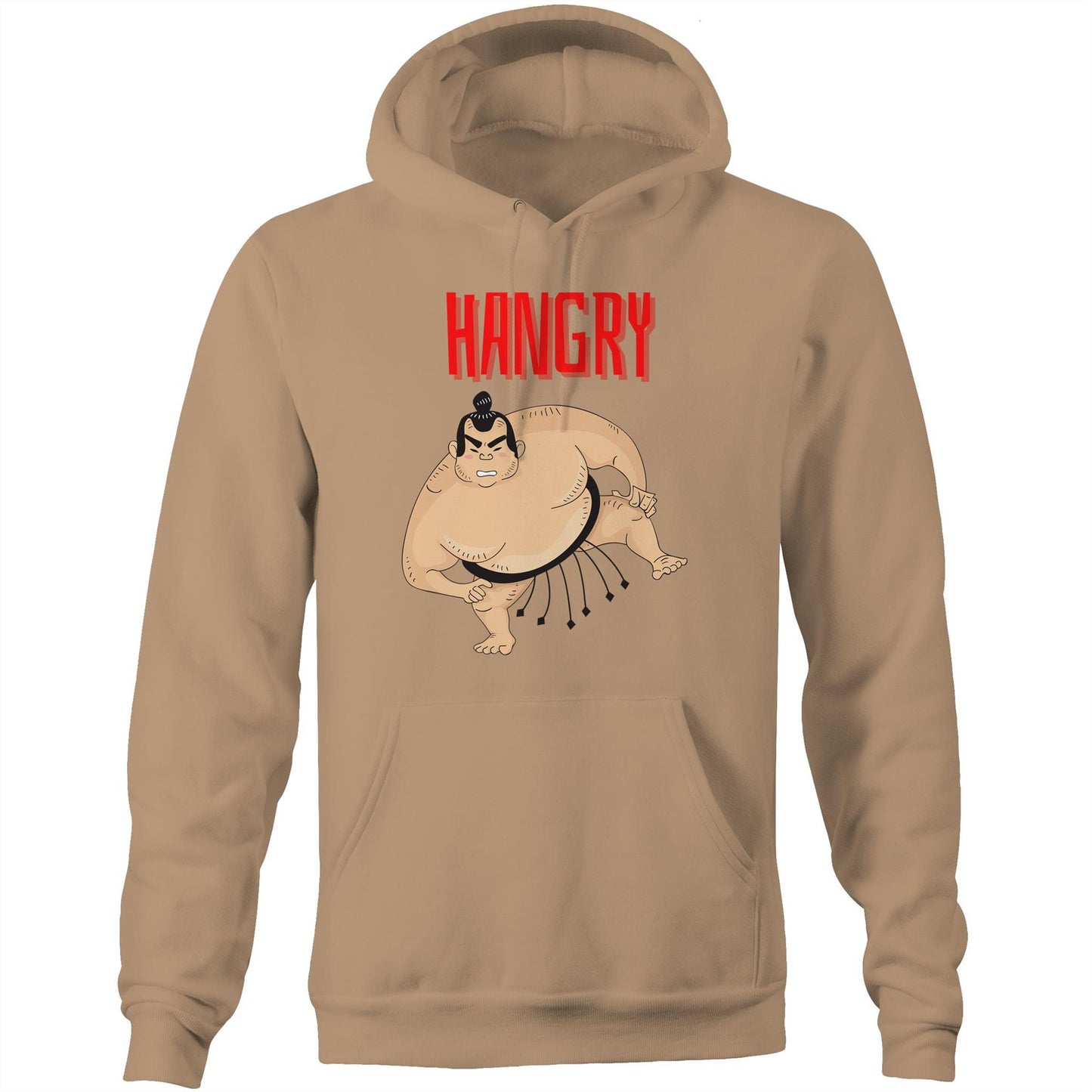 "Hangry" Funny Unisex Pocket Hoodie Sweatshirt Pullover for Men and Women - Da Boss Mango AU - Tan Beige