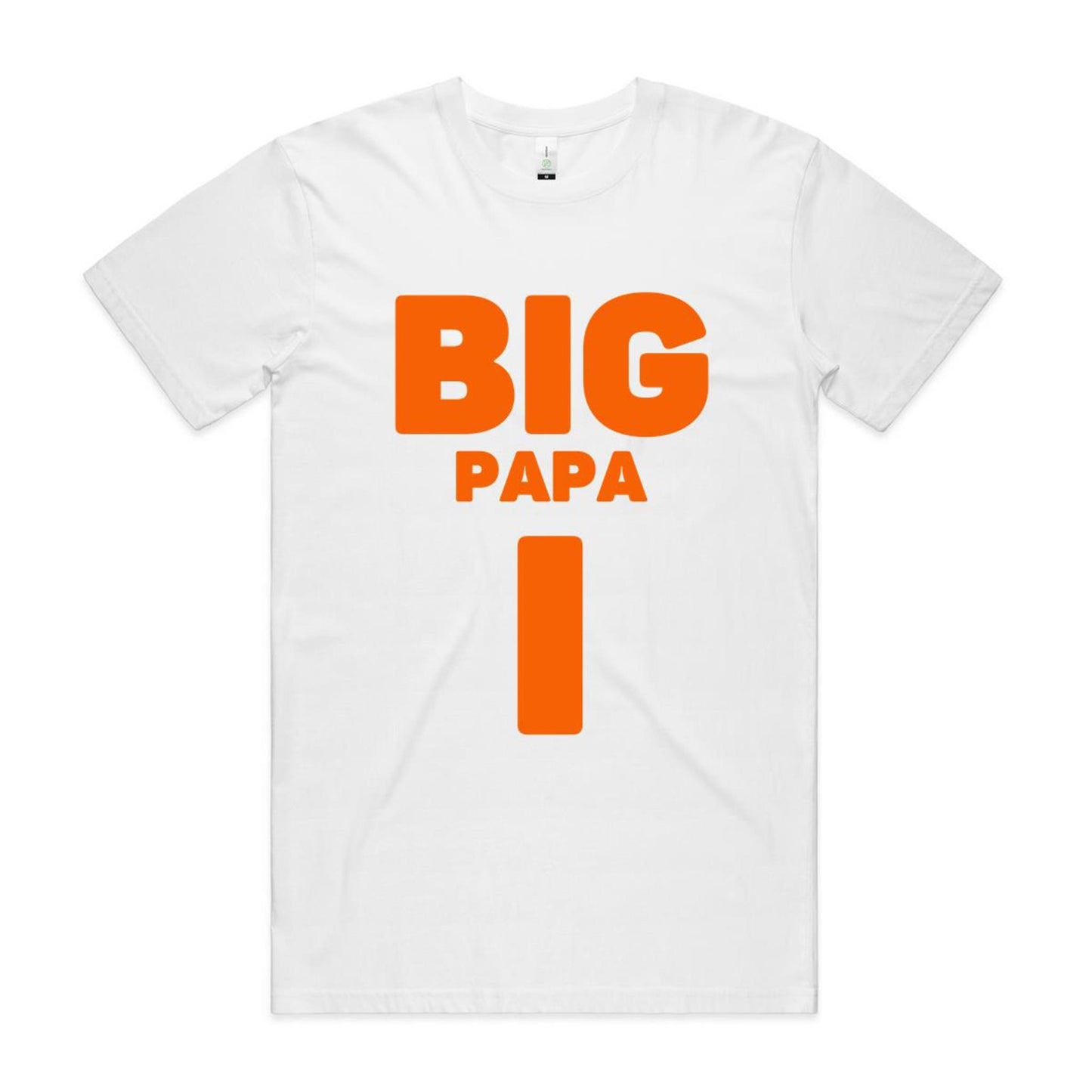 "Big Papa I" Men's GOTS Certified Organic Cotton T-Shirt, Father's Day Birthday Gift for Dad- Da Boss Mango AU - White