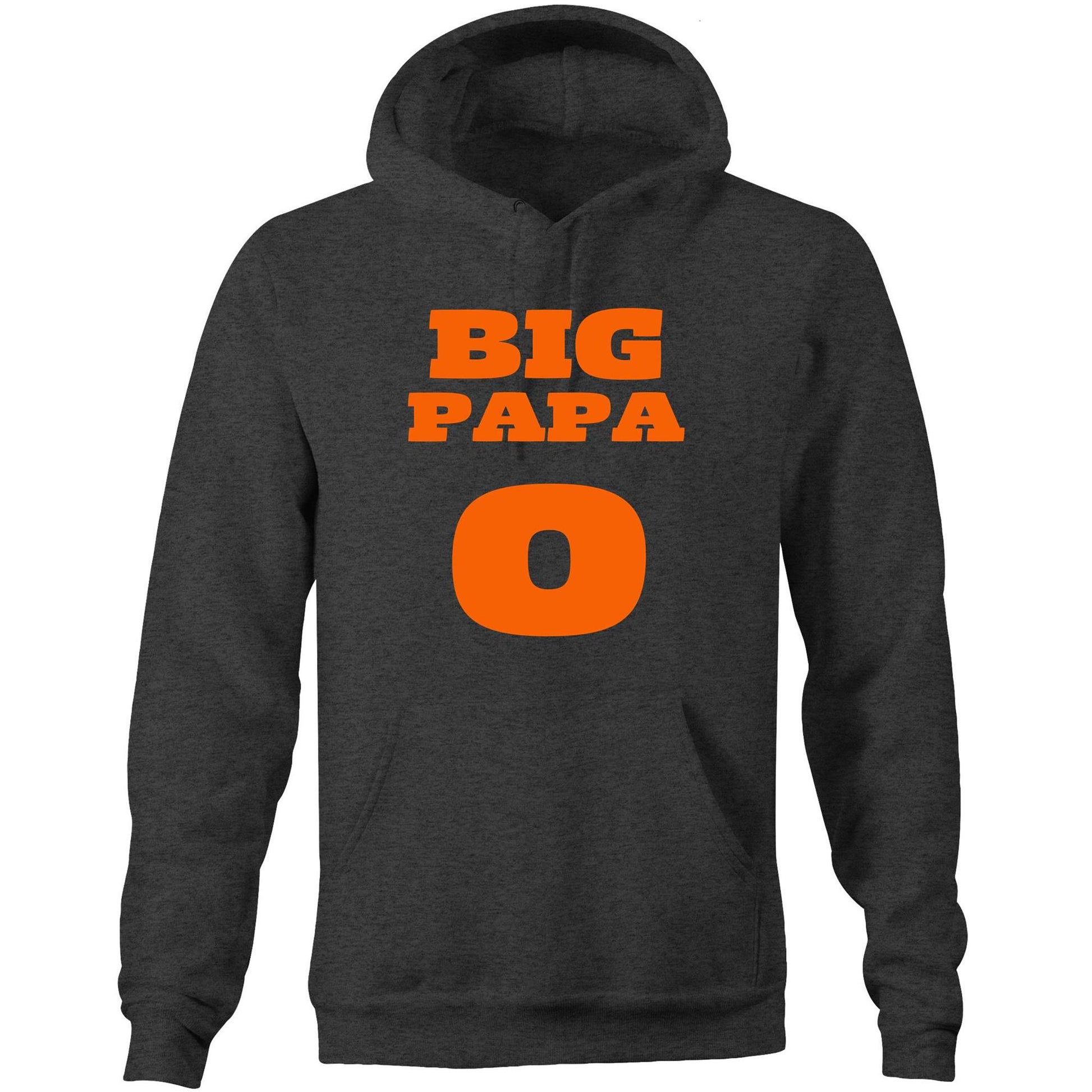 "Big Papa O" Pocket Hoodie Sweatshirt Pullover with Kangaroo Pocket Gift for Dad - Da Boss Mango AU - Asphalt Dark Grey Marle