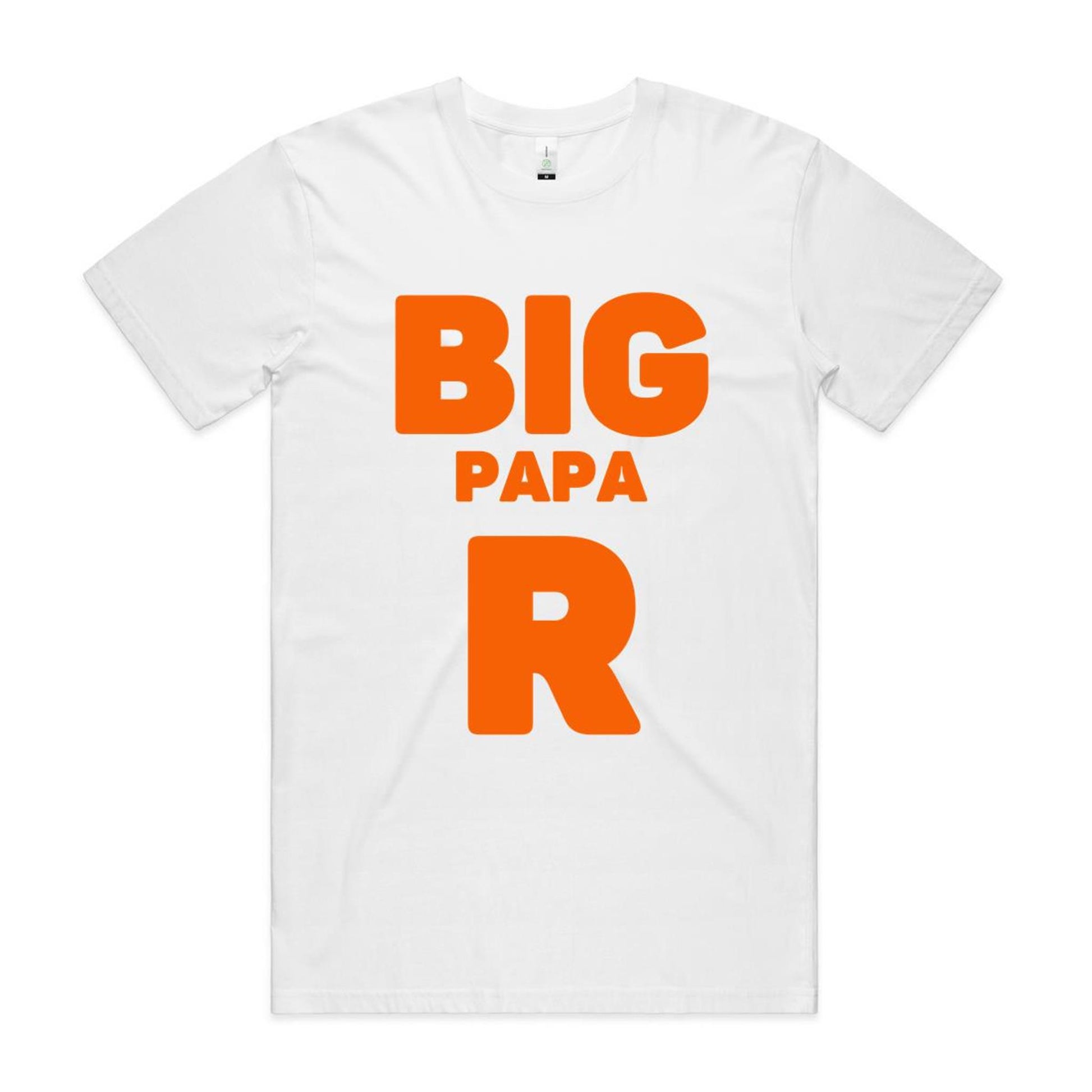 "Big Papa R" Men's GOTS Certified Organic Cotton T-Shirt, Father's Day Birthday Gift for Dad- Da Boss Mango AU - White