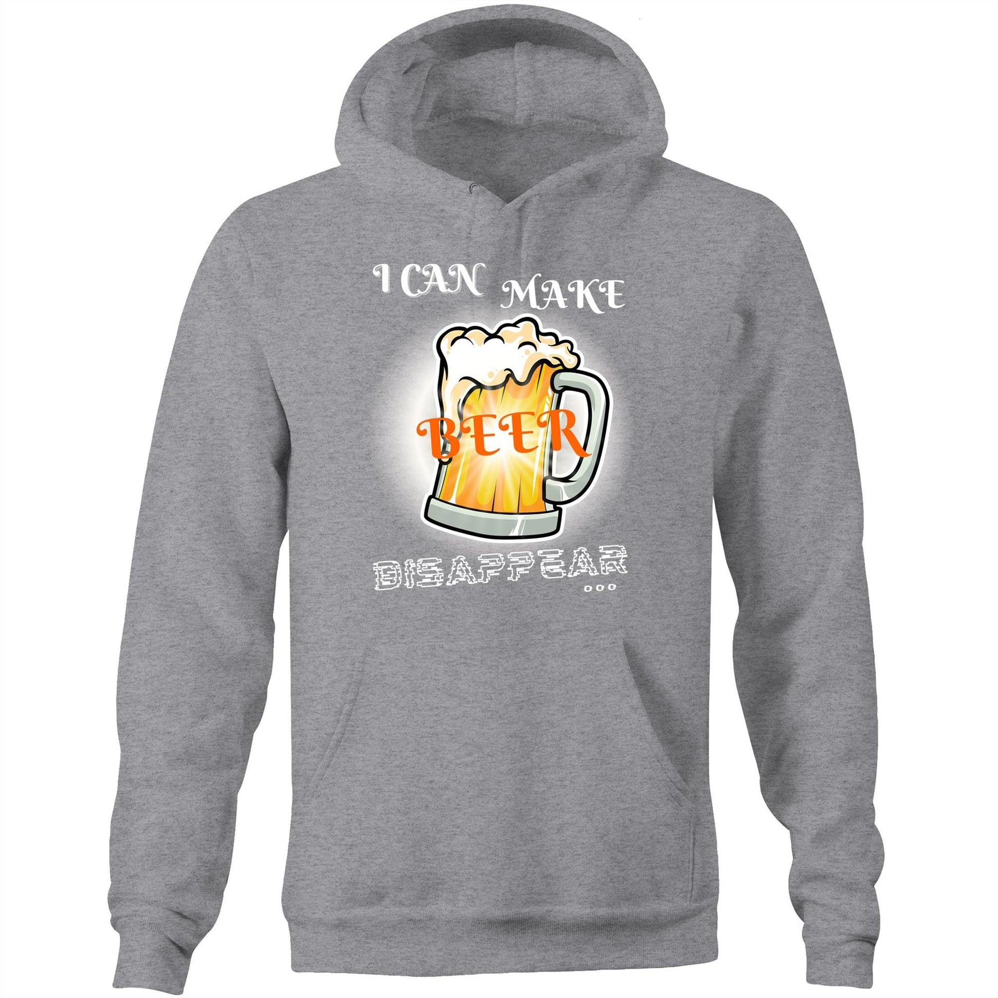 "I Can Make Beer Disappear" Funny Unisex Pocket Hoodie Sweatshirt Pullover for Men and Women - Da Boss Mango AU - Grey Marle