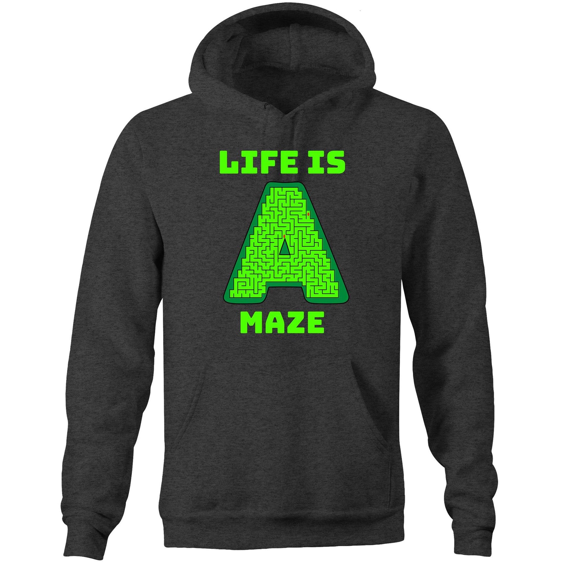 "Life is A Maze" Unique Playful Unisex Pocket Hoodie Sweatshirt Pullover for Men and Women - Da Boss Mango AU - Asphalt Marle