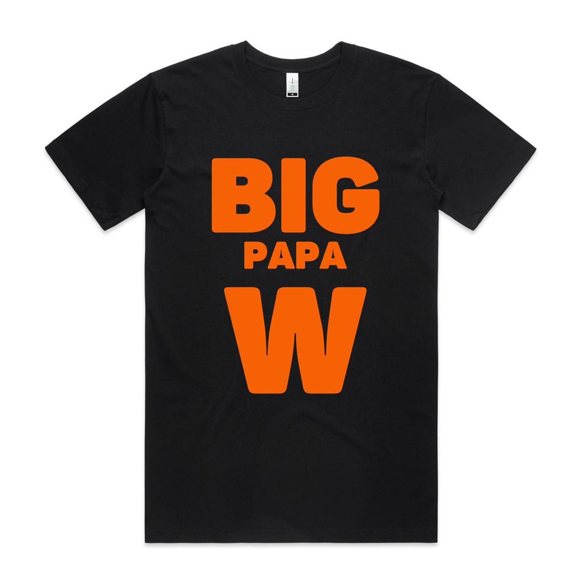 "Big Papa W" Men's GOTS Certified Organic Cotton T-Shirt, Father's Day Birthday Gift for Dad- Da Boss Mango AU - Black