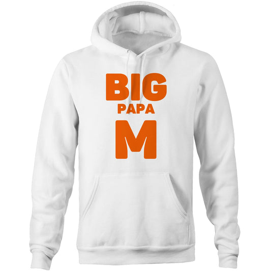 "Big Papa M" Pocket Hoodie Sweatshirt Pullover with Kangaroo Pocket Father's Day Gift for Dad - Da Boss Mango AU - White