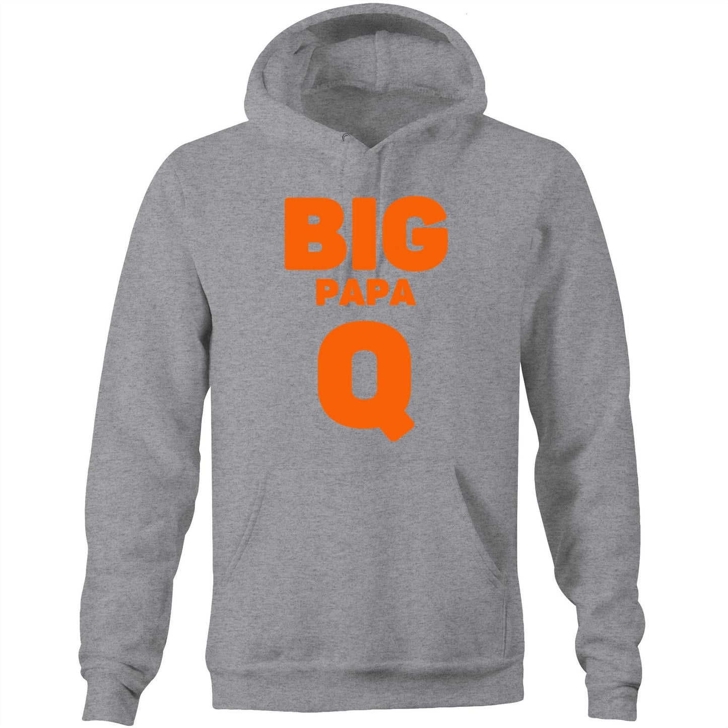 "Big Papa Q" Pocket Hoodie Sweatshirt Pullover with Kangaroo Pocket Father's Day Gift for Dad - Da Boss Mango AU - Grey Marle