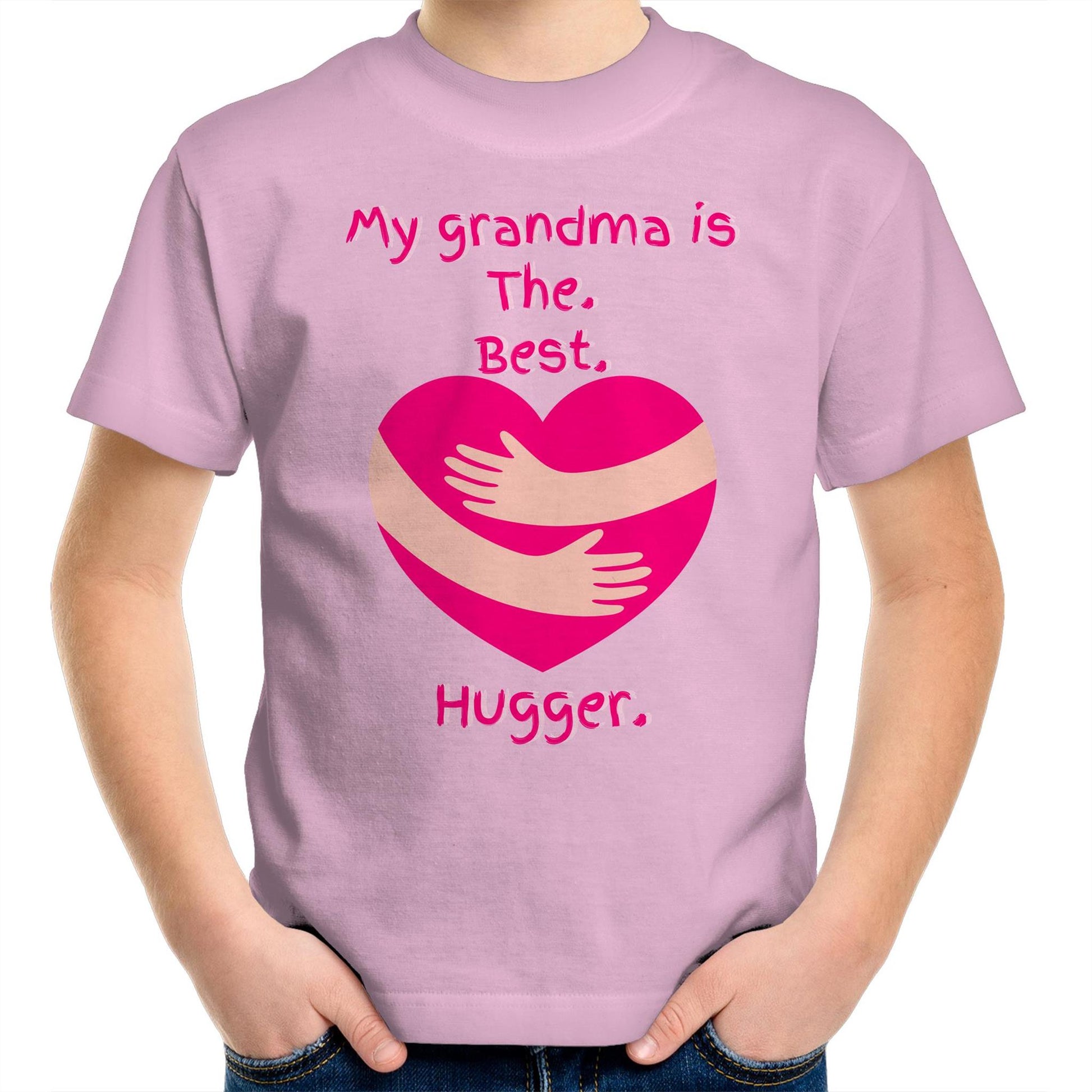 My grandma is The. Best. Hugger. Kids Youth Cotton T-Shirt for Girls Size 2, 4, 6, 8, 10, 12, 14 - Da Boss Mango AU - Pink