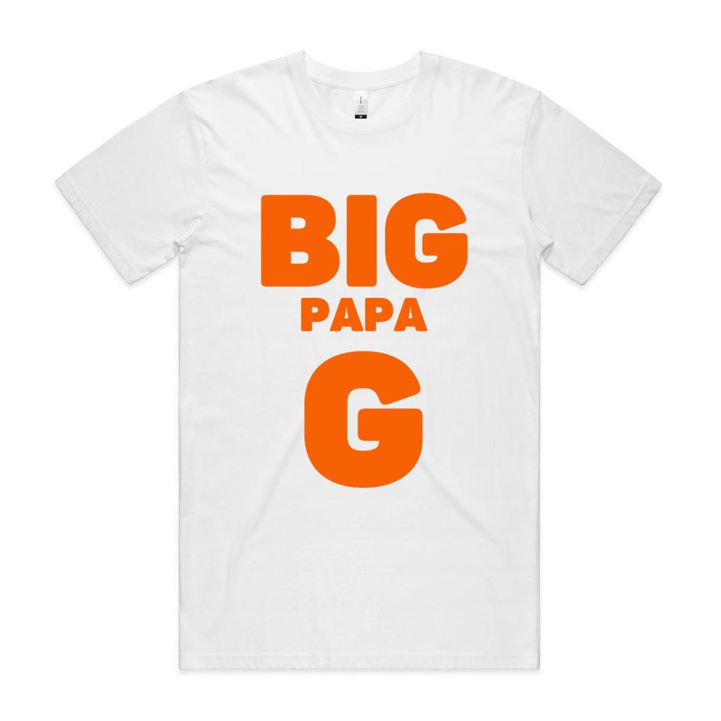 "Big Papa G" Men's GOTS Certified Organic Cotton T-Shirt, Father's Day Birthday Gift for Dad- Da Boss Mango AU - White