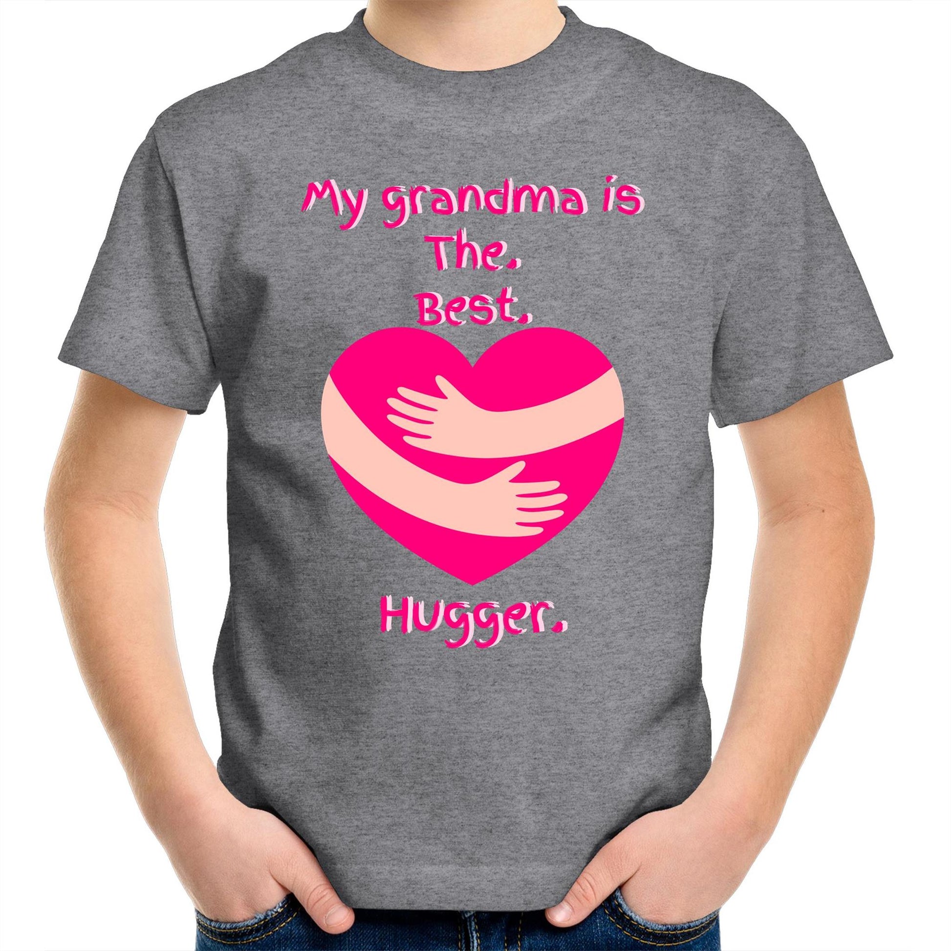 My grandma is The. Best. Hugger. Kids Cotton T-Shirt for Girls Size 2, 4, 6, 8, 10, 12, 14 - Da Boss Mango AU - Grey Marle