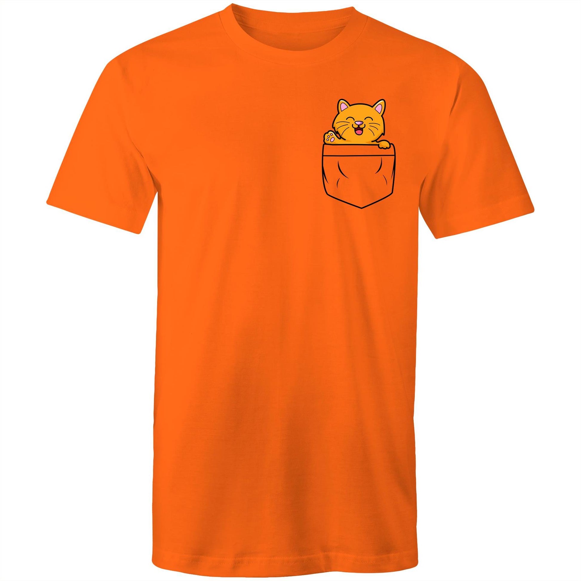 Kitten Mini Mango in a Pocket Men's Cotton T-Shirt - Da Boss Mango AU - Orange