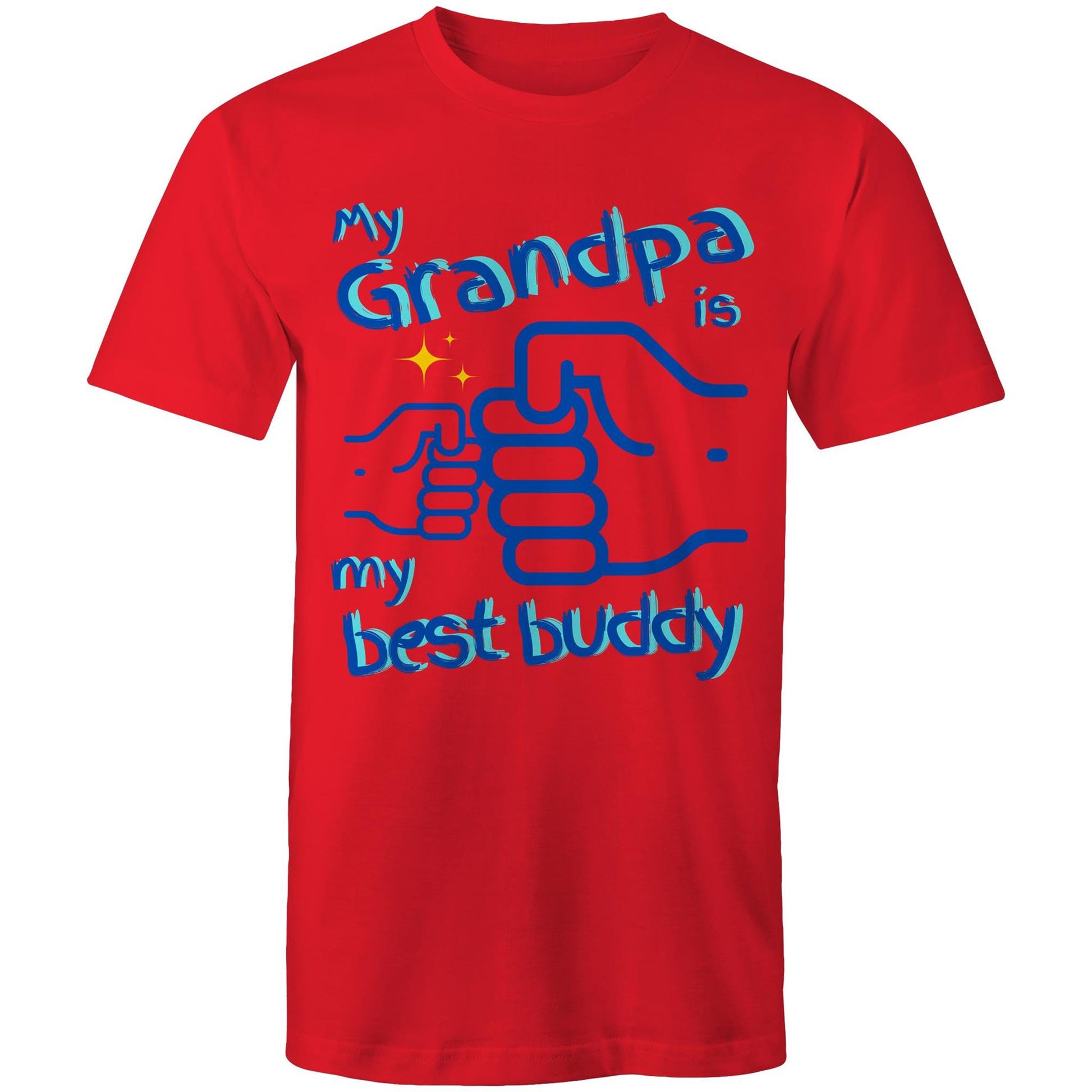 My Grandpa is My Best Buddy Men's Cotton T-Shirt - Best Gift for Grandpa from Grandson - Da Boss Mango AU - Red