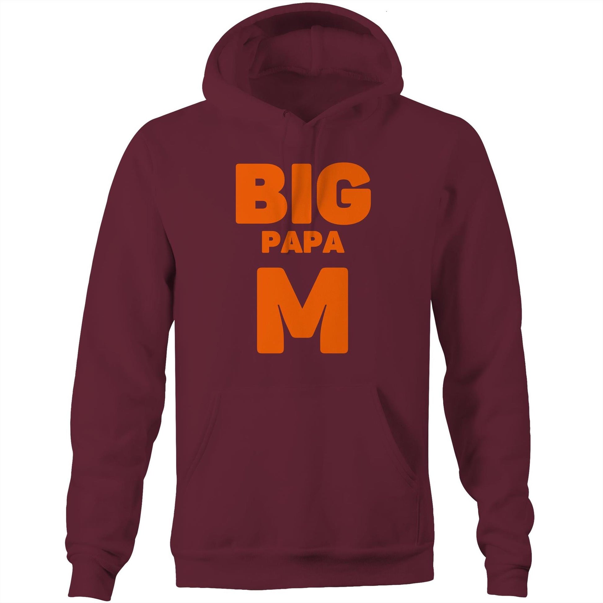 "Big Papa M" Pocket Hoodie Sweatshirt Pullover with Kangaroo Pocket Gift for Dad - Da Boss Mango AU - Burgundy Maroon