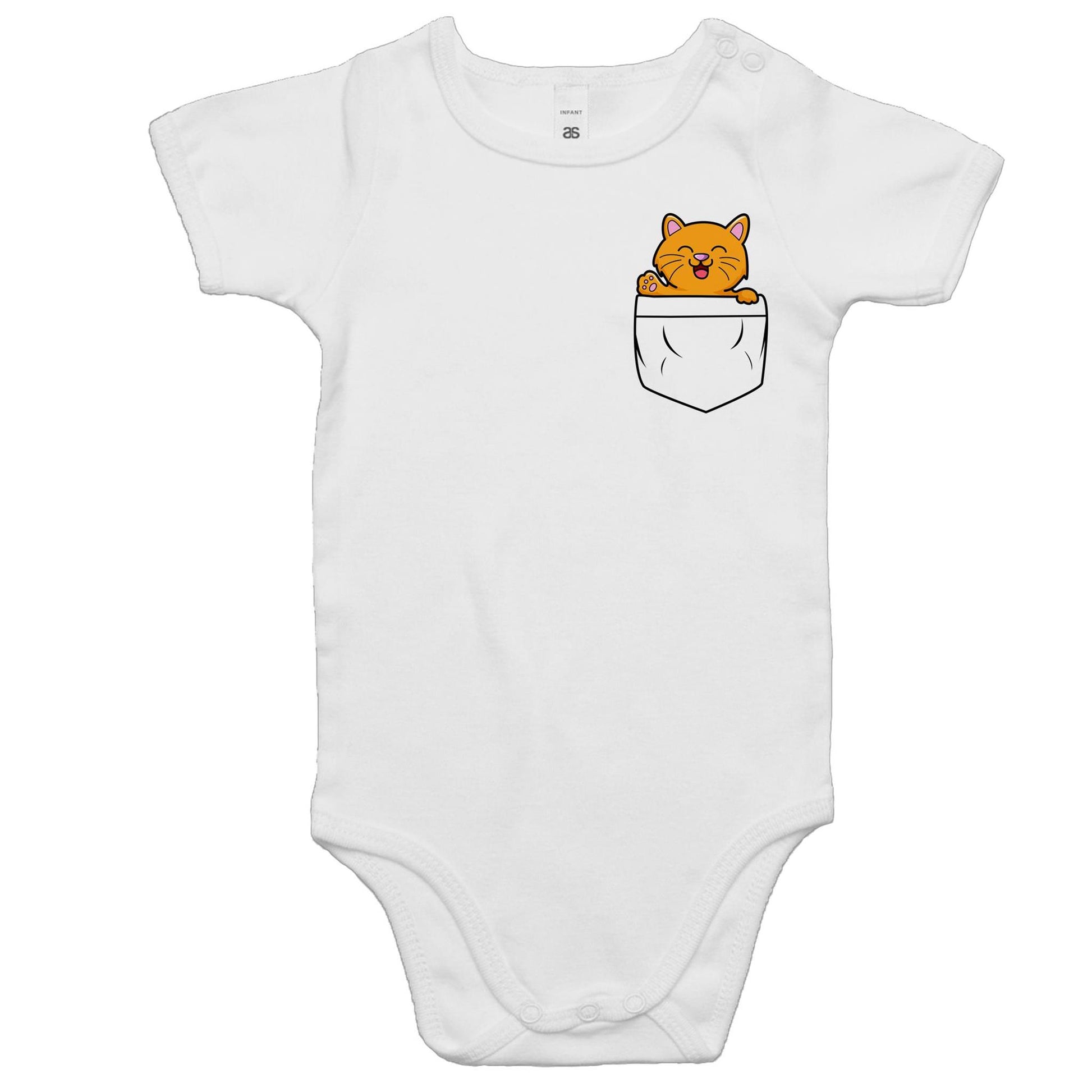 Kitten Mini Mango in a Pocket Baby Onesie Super Soft Romper - 0-3m, 3-6m, 6-12m, 12-18m, 18-24m - Da Boss Mango AU - White