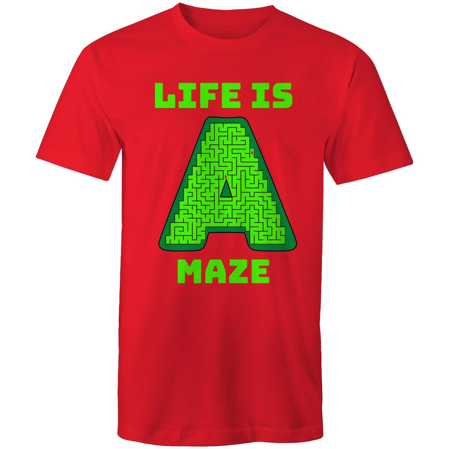 Life is A Maze Men's Playful Funny Cotton T-Shirt - Plus Size S, M, L, XL, 2XL, 3XL, 4XL, 5XL - Da Boss Mango AU - Red