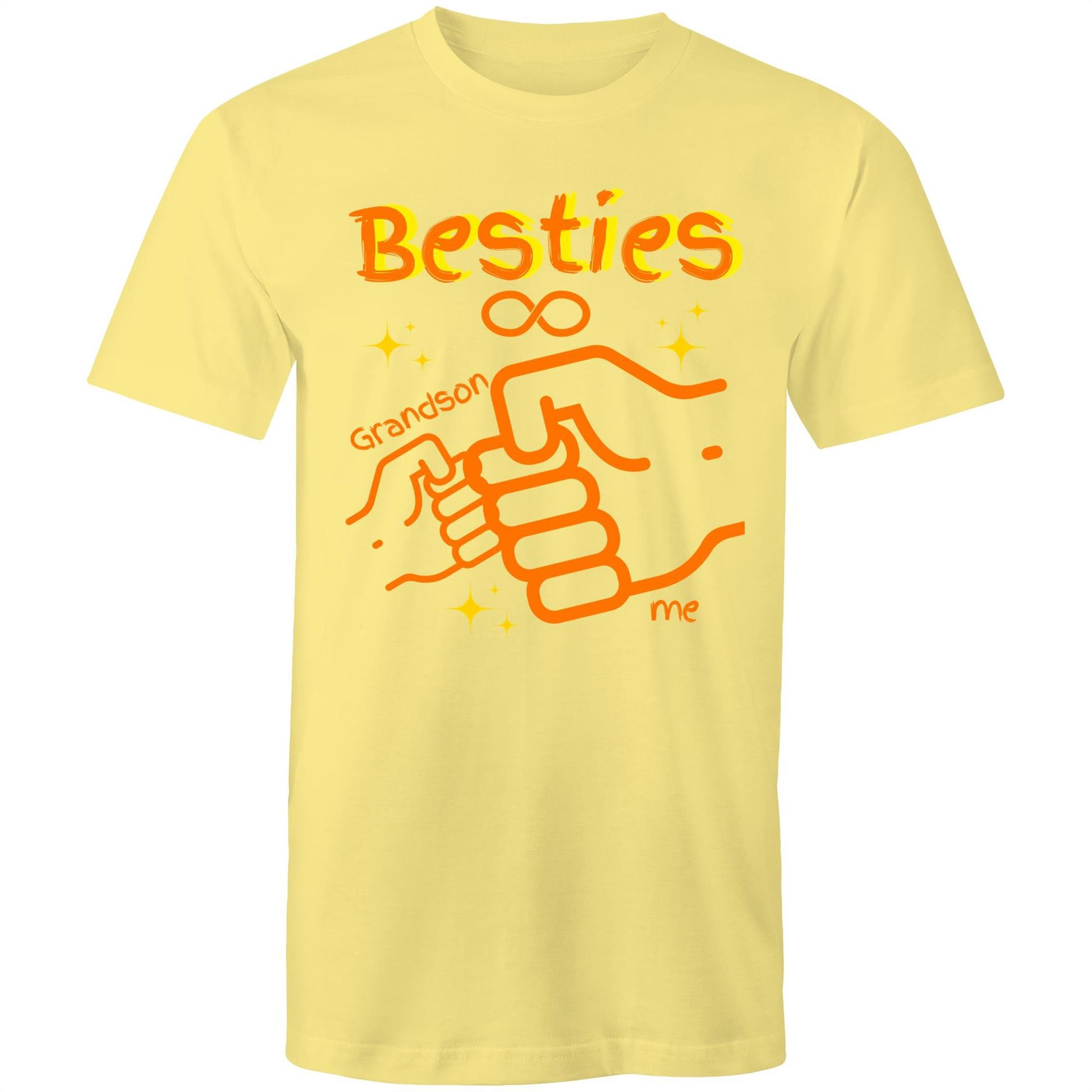 "Besties Me & Grandson" Men's Cotton T-Shirt - Gift for Grandpa Match with Grandson - Da Boss Mango AU - Lemon Yellow