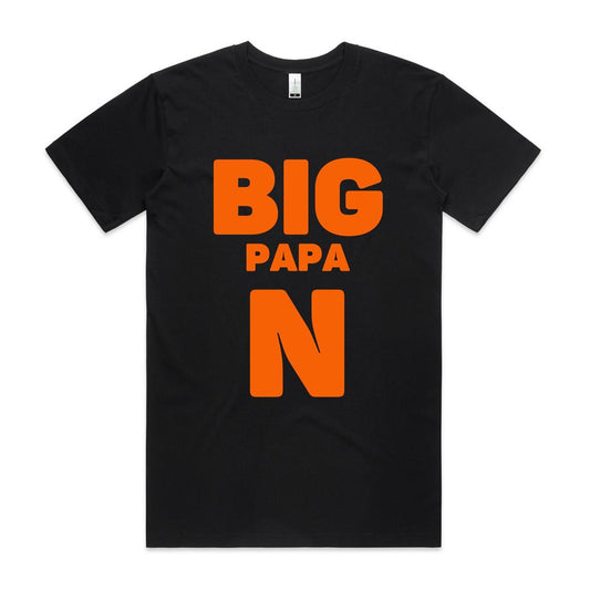 "Big Papa N" Men's GOTS Certified Organic Cotton T-Shirt, Father's Day Birthday Gift for Dad- Da Boss Mango AU - Black