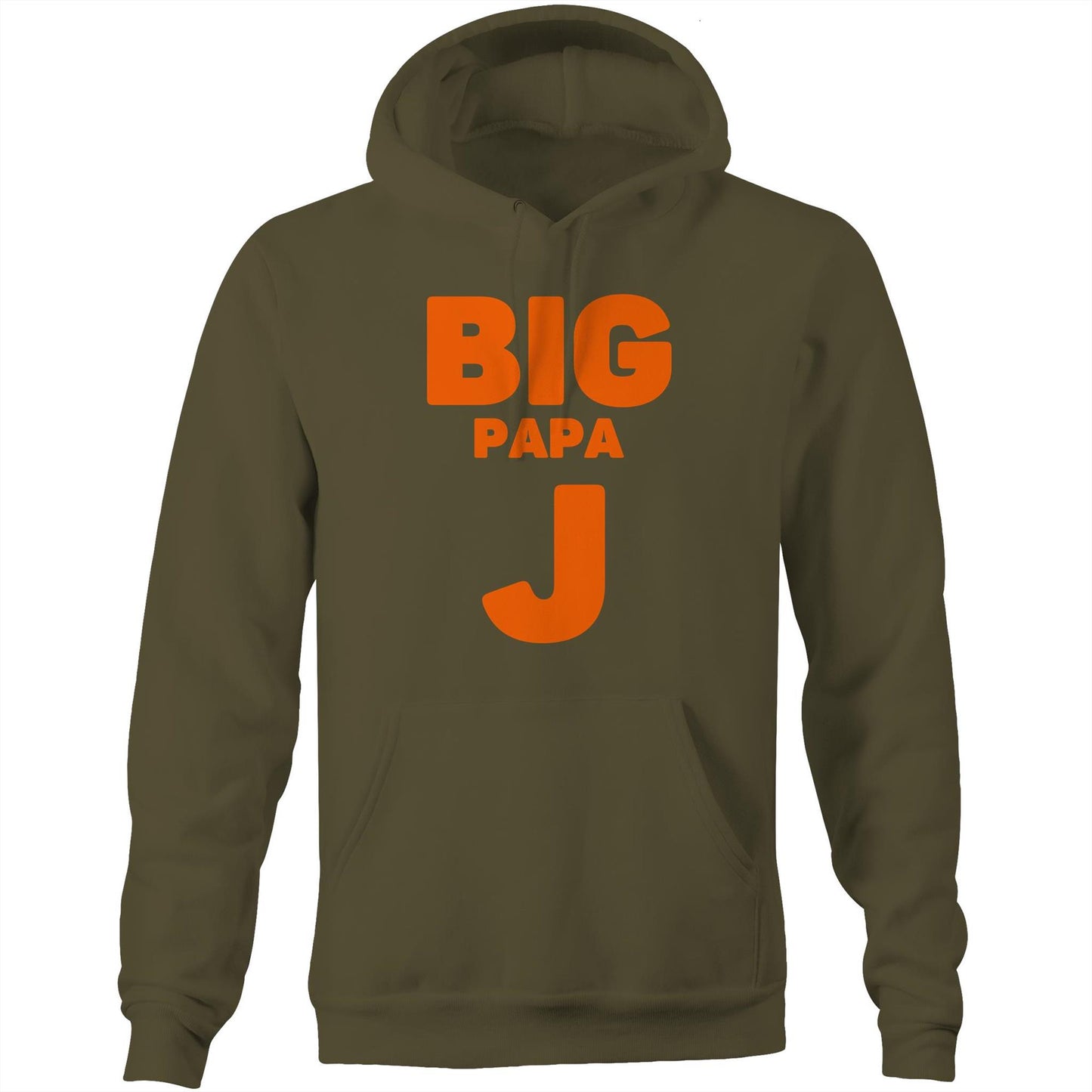 "Big Papa J" Pocket Hoodie Sweatshirt Pullover with Kangaroo Pocket Father's Day Gift for Dad - Da Boss Mango AU - Army Green