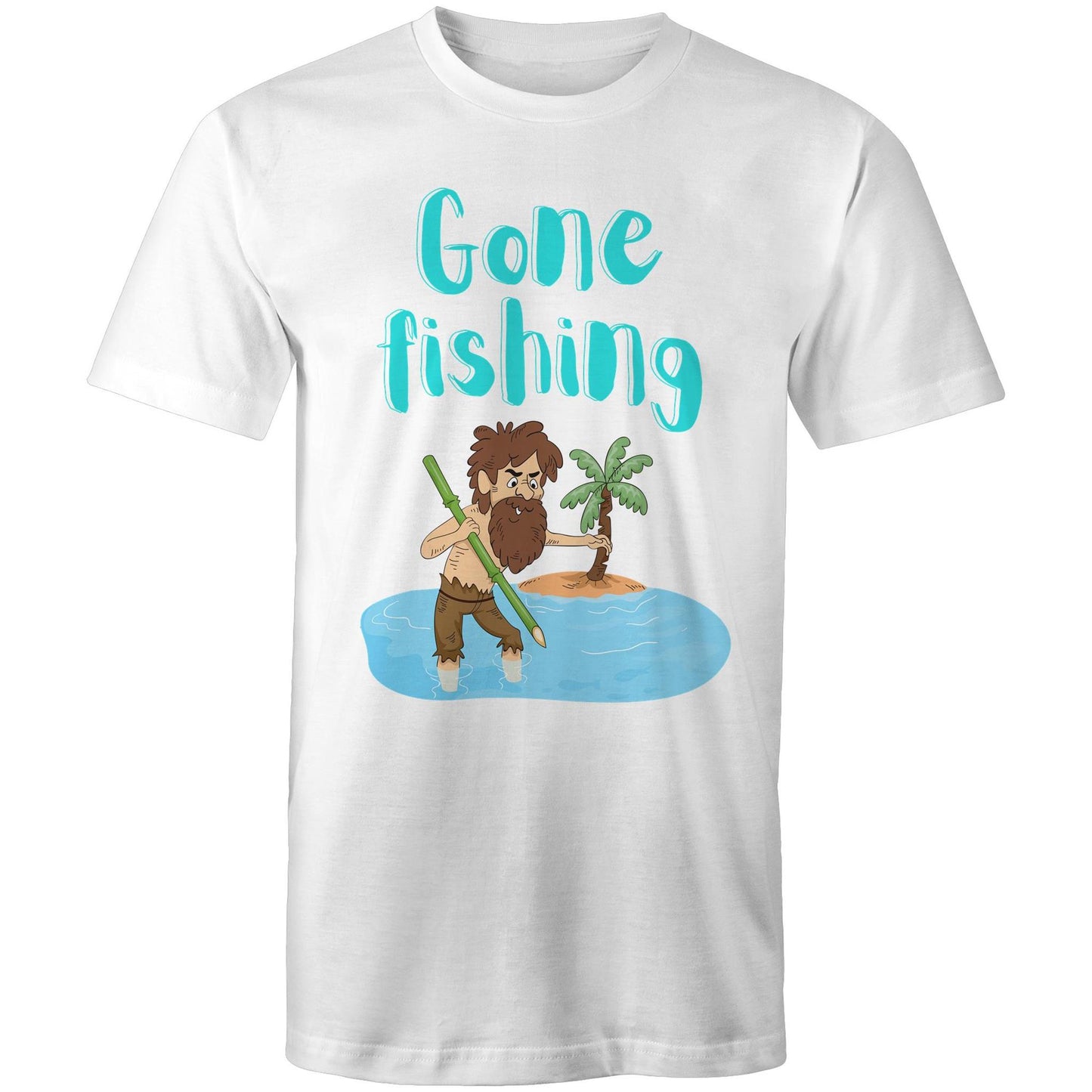 Gone Fishing Men's Cotton T-Shirt - Plus Size S, M, L, XL, 2XL, 3XL, 4XL, 5XL - Da Boss Mango AU - White