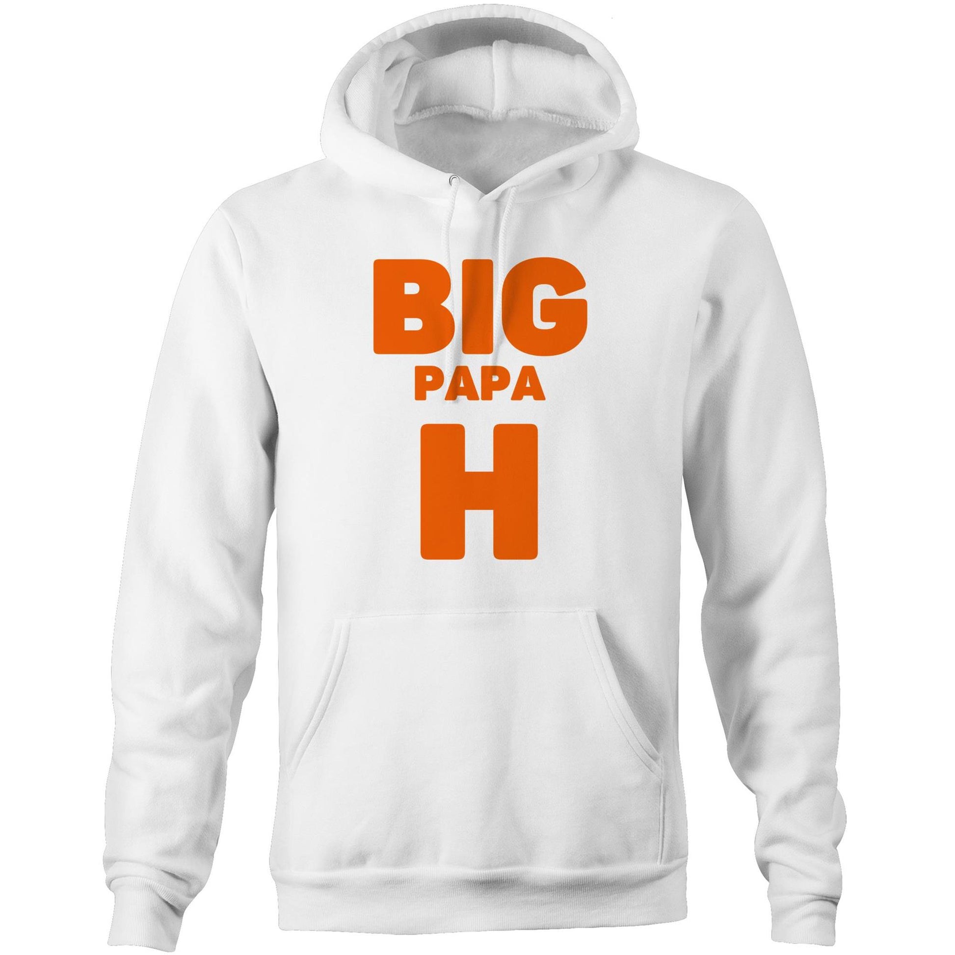 "Big Papa H" Pocket Hoodie Sweatshirt Pullover with Kangaroo Pocket Father's Day Gift for Dad - Da Boss Mango AU - White