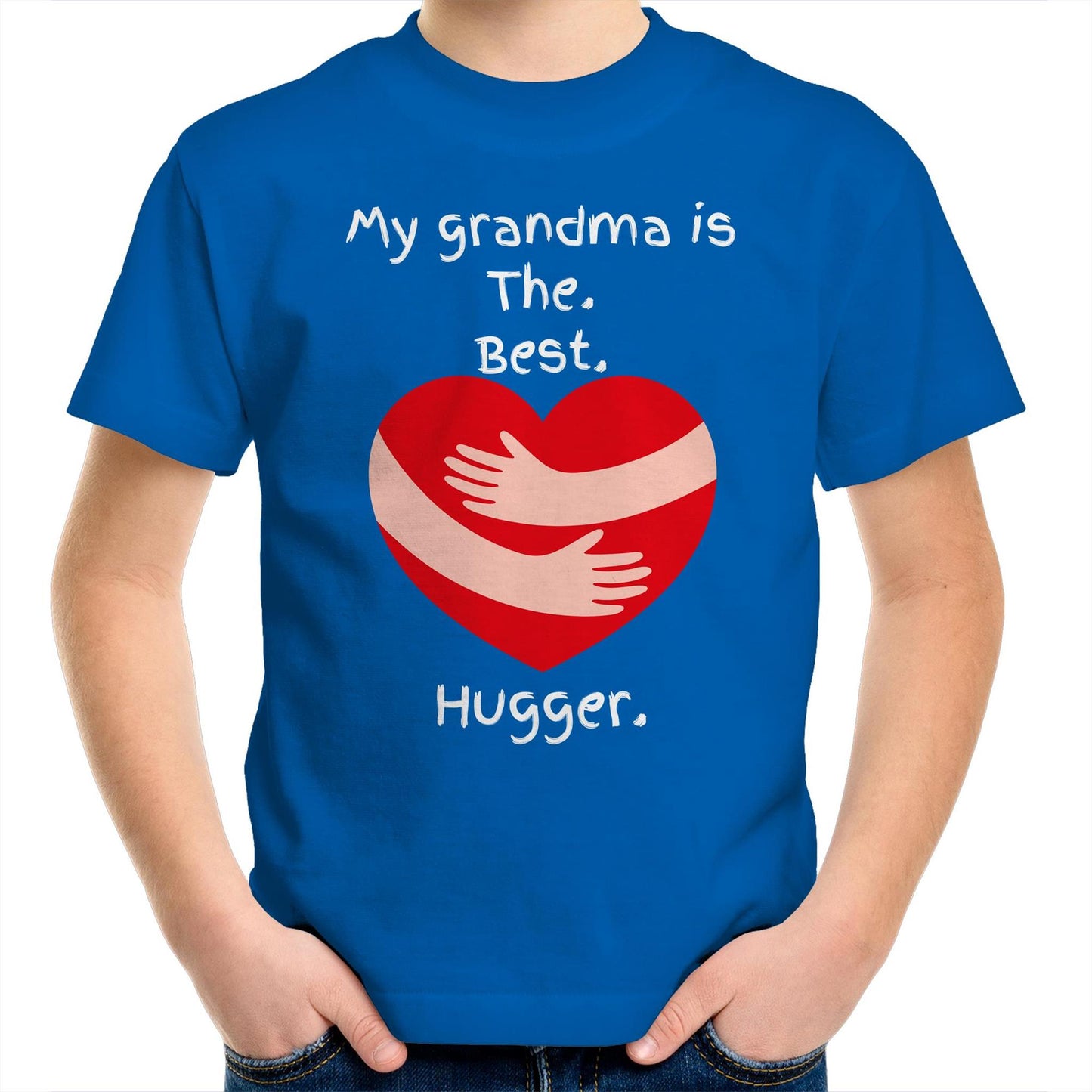 My grandma is The. Best. Hugger. Kids Cotton T-Shirt for Boys Size 2, 4, 6, 8, 10, 12, 14 - Da Boss Mango AU - Bright Royal