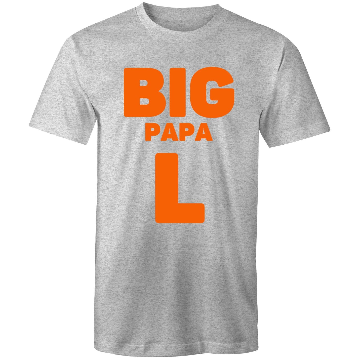 "Big Papa L" Men's Cotton Light Grey Marle T-Shirt in Size S, M, L, XL, XXL, 3XL, 4XL, 5XL, Gift for Dad - Da Boss Mango AU -