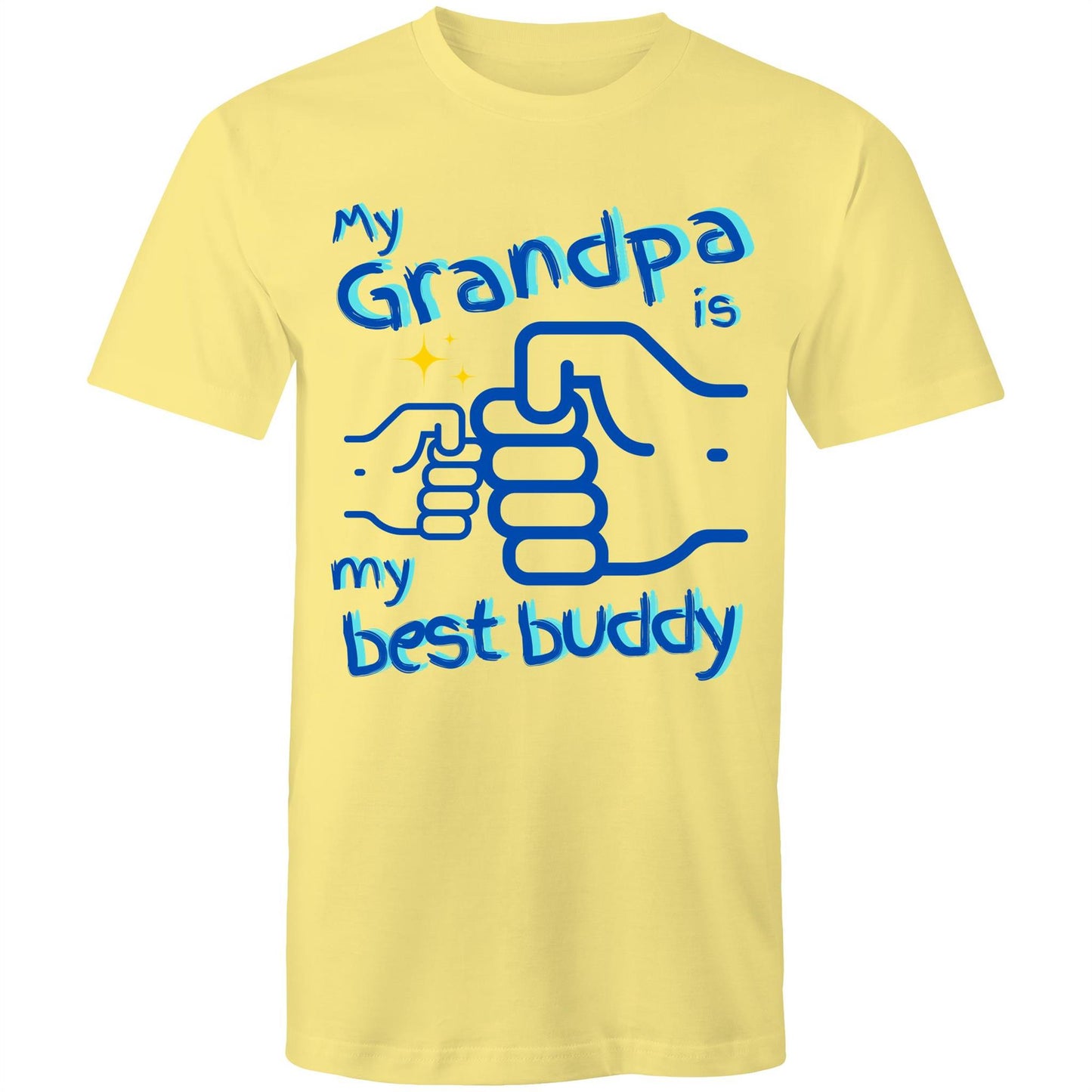 My Grandpa is My Best Buddy Men's Cotton T-Shirt - Best Gift for Grandpa from Grandson - Da Boss Mango AU - Lemon Yellow