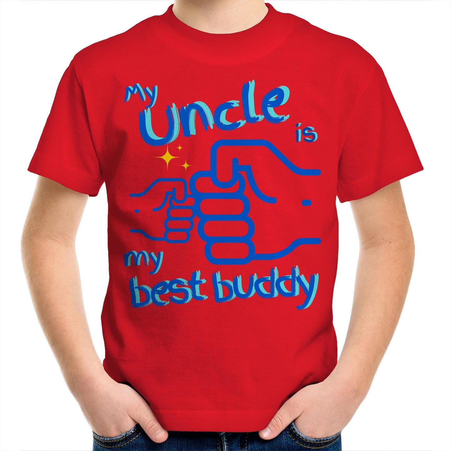 My Uncle is My Best Buddy Kids Youth Crew Cotton T-Shirt - Size 2, 4, 6, 8, 10, 12, 14 - Da Boss Mango AU - Red