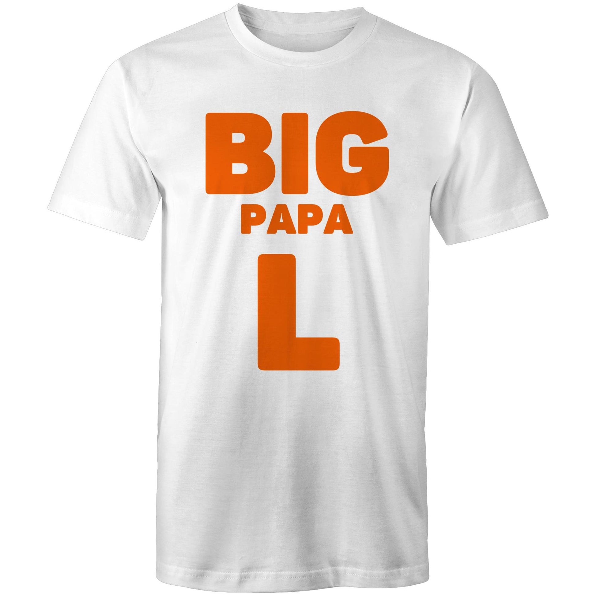 "Big Papa L" Men's Cotton White T-Shirt in Size S, M, L, XL, XXL, 3XL, 4XL, 5XL, Gift for Dad - Da Boss Mango AU -