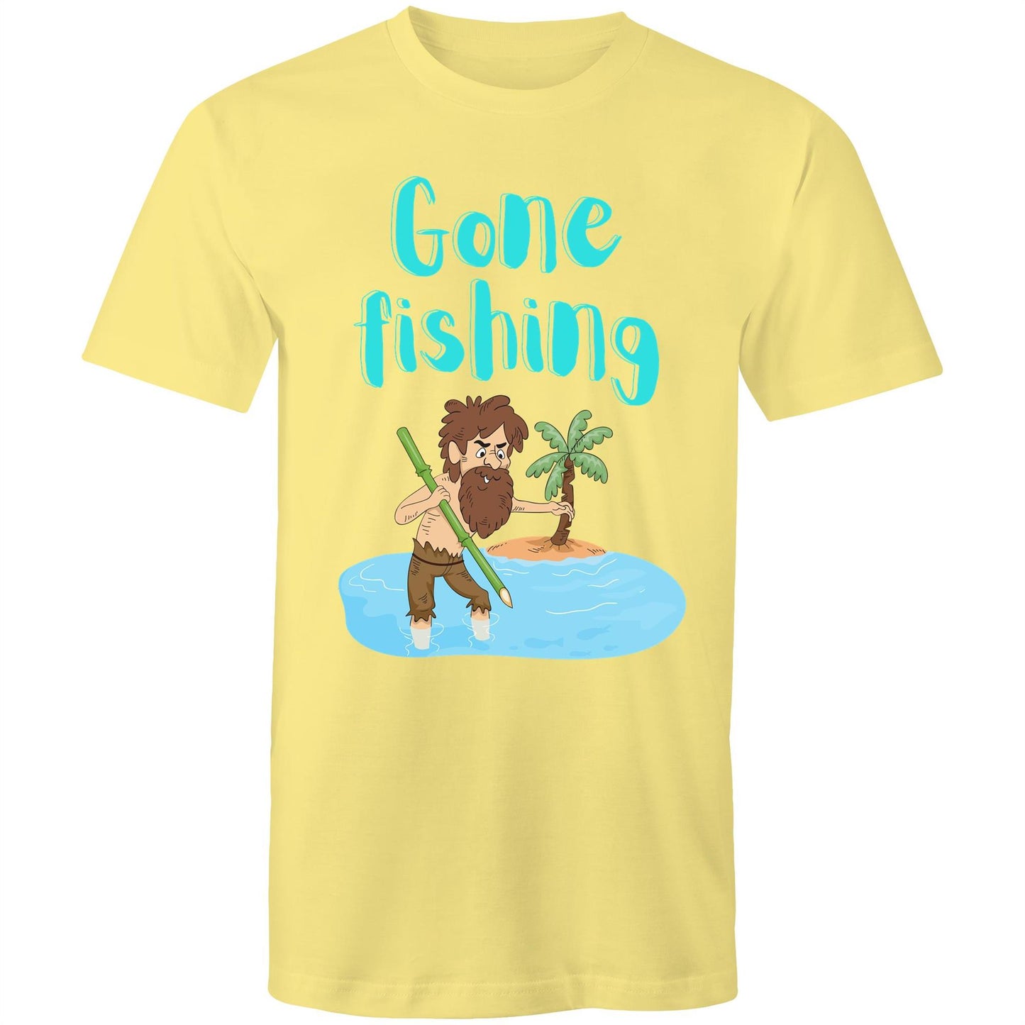 Gone Fishing Men's Cotton T-Shirt - Plus Size S, M, L, XL, 2XL, 3XL, 4XL, 5XL - Da Boss Mango AU - Lemon Yellow