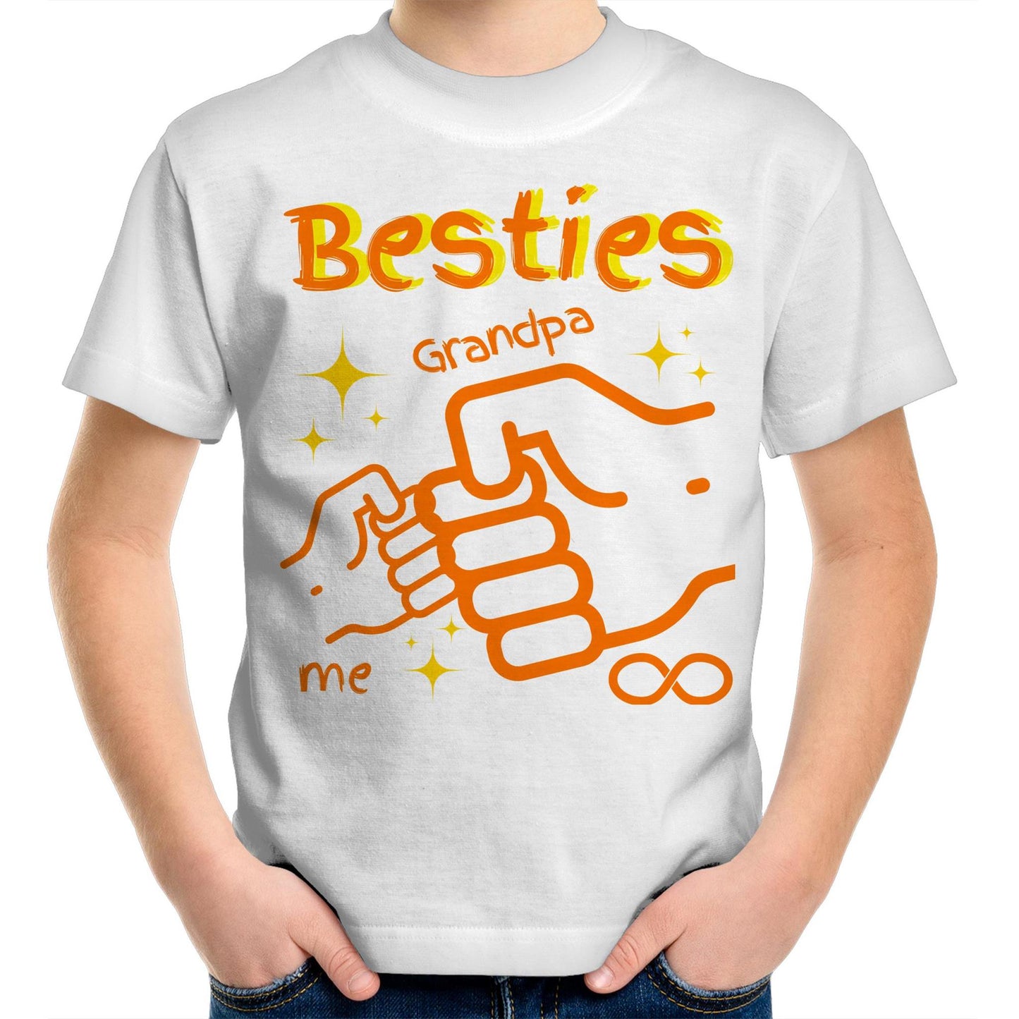 "Besties Me & Grandpa" Kids Youth Crew Cotton T-Shirt for Boys - Size 2, 4, 6, 8, 10, 12, 14 - Da Boss Mango AU - White