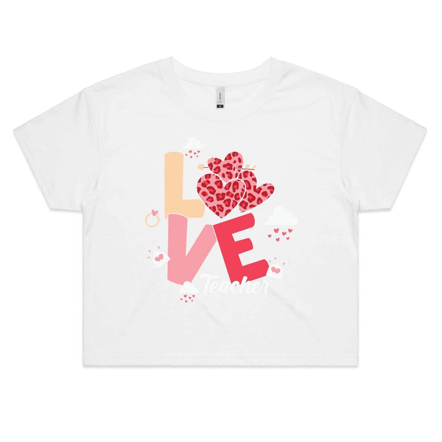 Love Teacher Women's Cotton Crop Tee - Gift for Teachers - Da Boss Mango AU - White