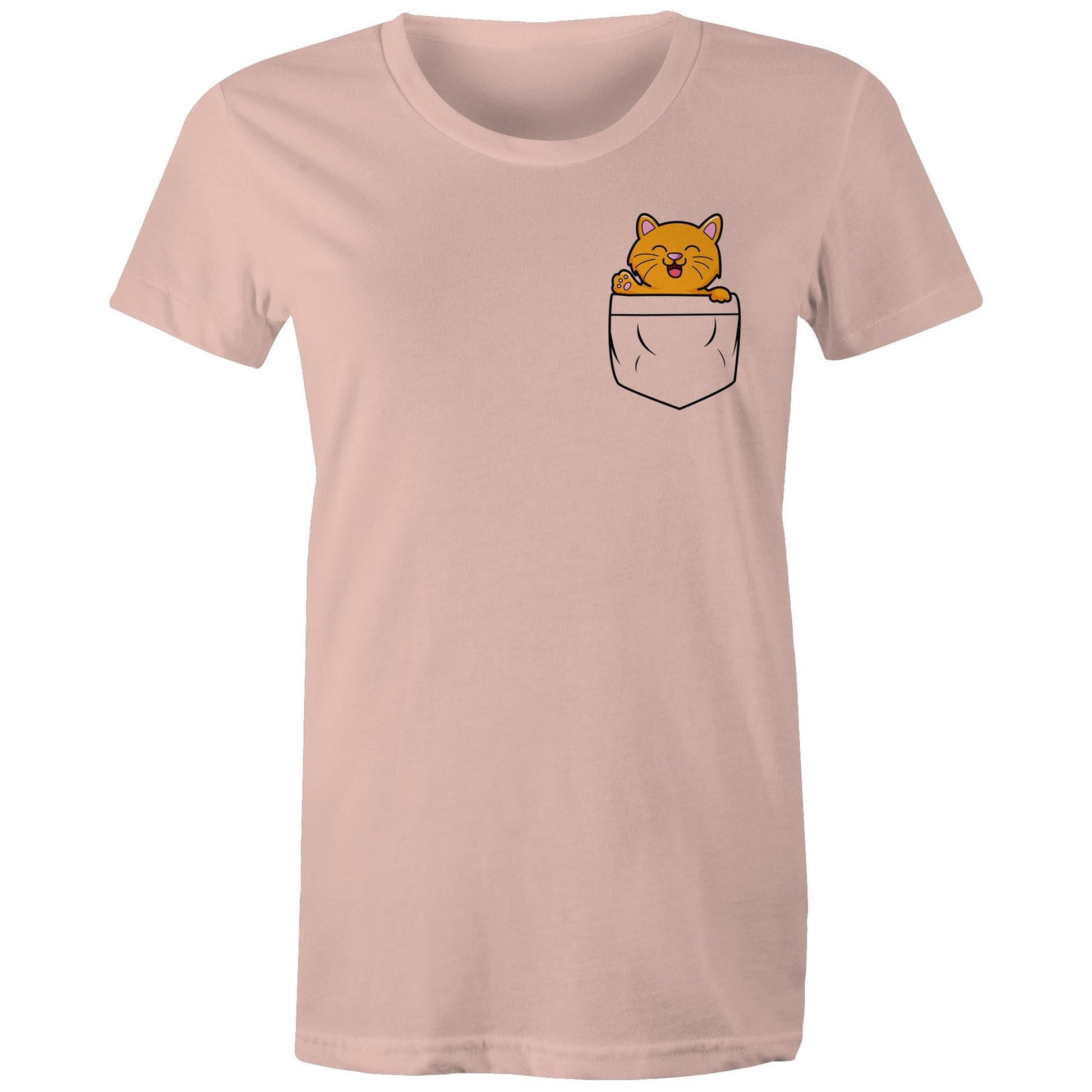 Mini Mango in a Pocket Women's Cotton T-Shirt for Cat Kitten Lovers- Da Boss Mango AU - Pale Pink