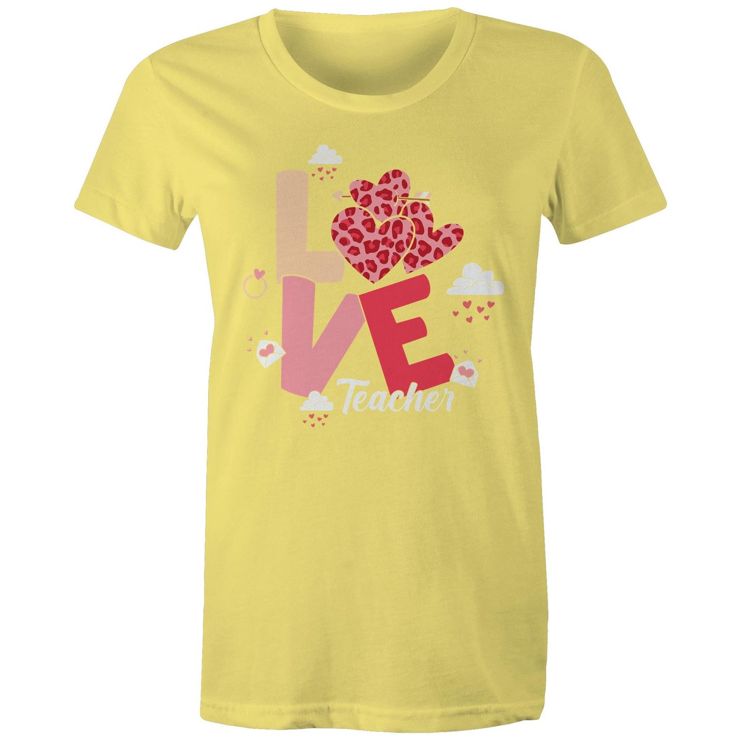 Love Teacher Women's Maple Cotton T-Shirt - Gift for Teachers - Da Boss Mango AU - Yellow