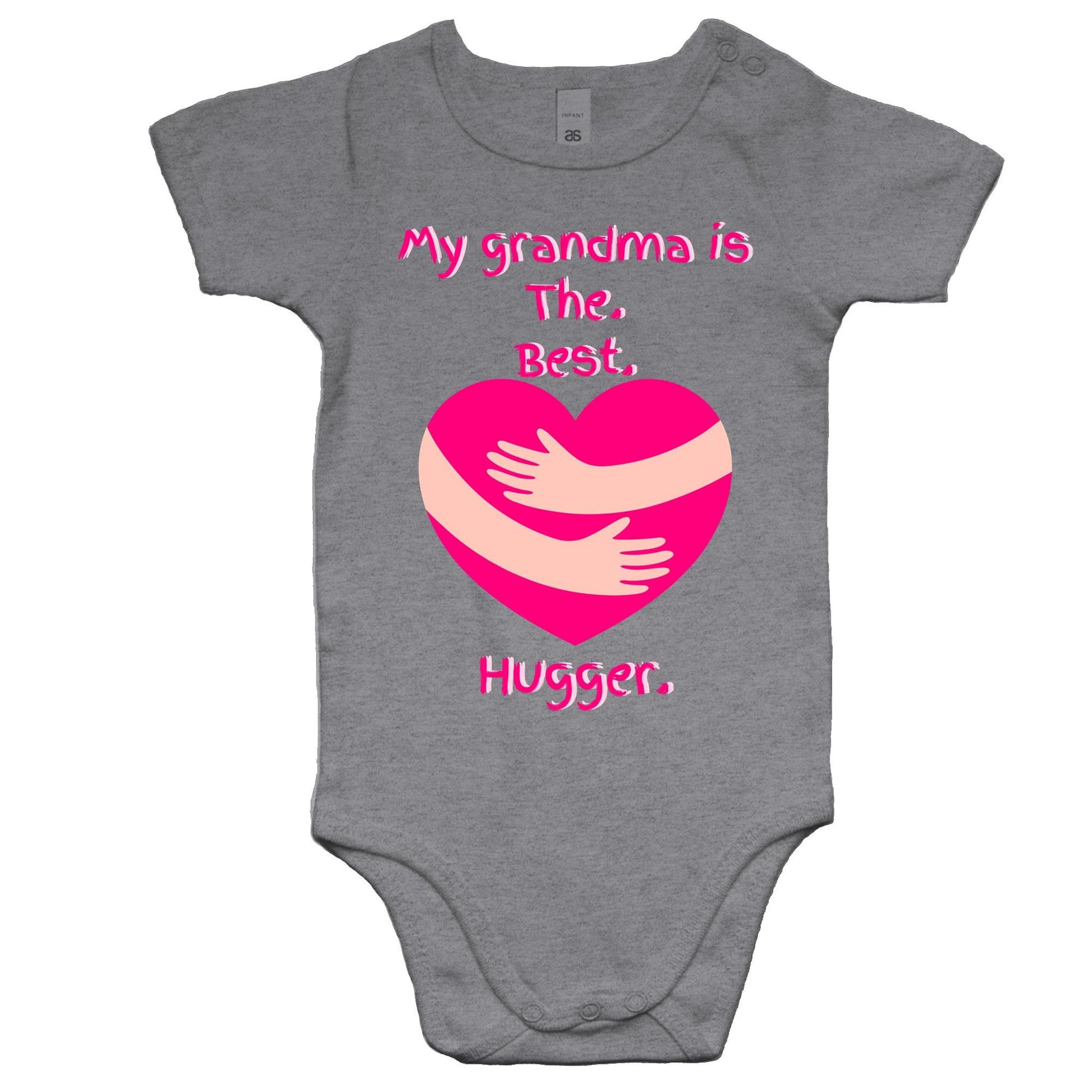 My grandma is The. Best. Hugger. Baby Onesie Super Soft Romper - Da Boss Mango AU - Grey Marle - Wear it together.