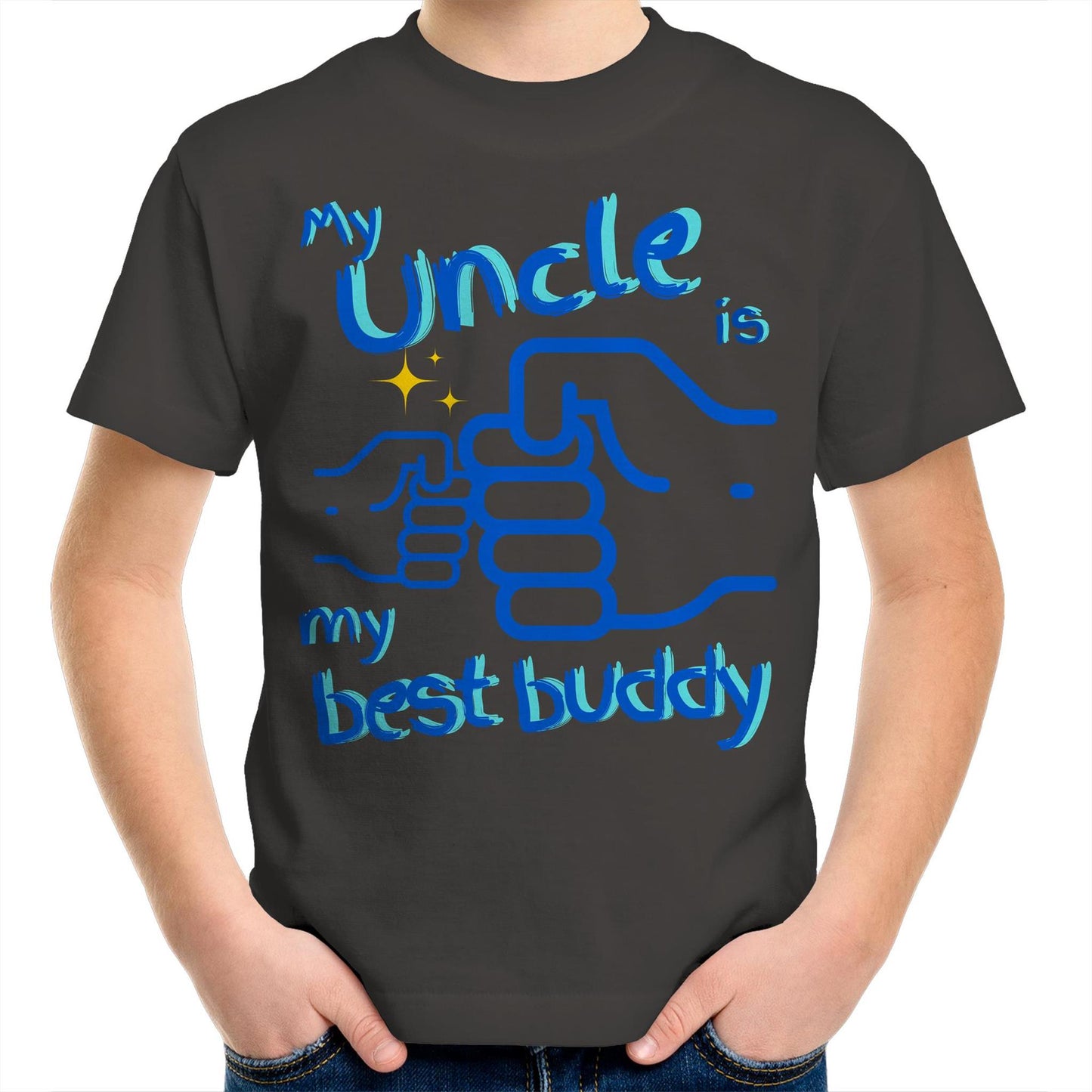 My Uncle is My Best Buddy Kids Youth Crew Cotton T-Shirt - Size 2, 4, 6, 8, 10, 12, 14 - Da Boss Mango AU - Charcoal