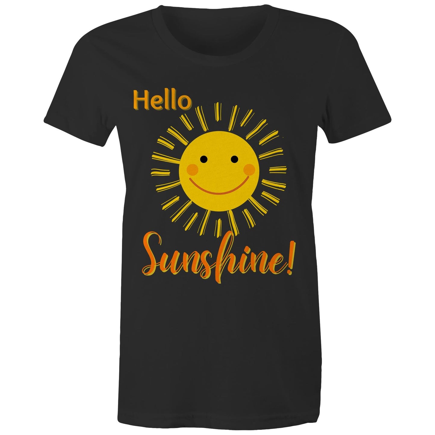 "Hello Sunshine!" Women's Cotton T-shirt - Gift Positive Happy Vibe Clothing - Da Boss Mango AU - Black