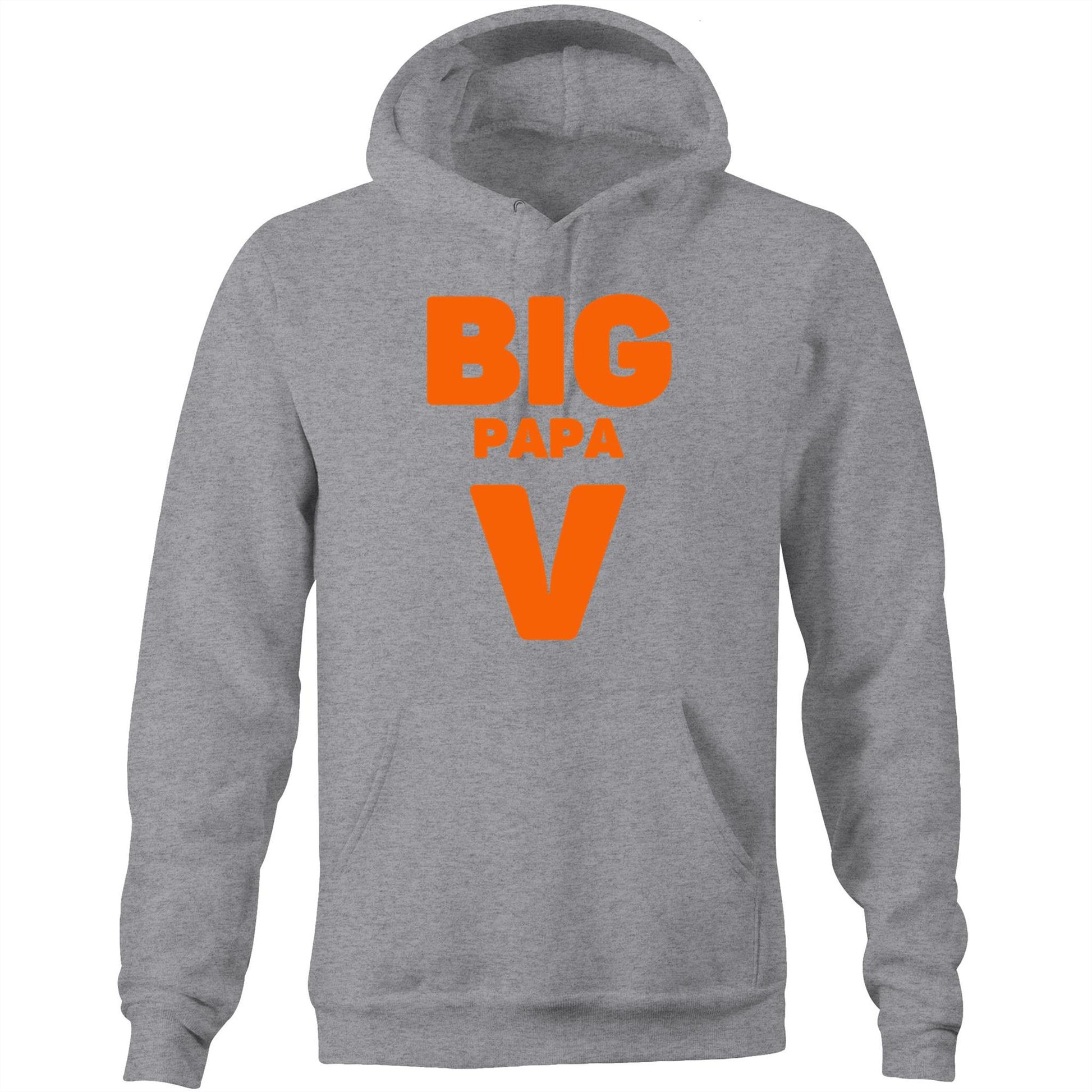 "Big Papa V" Pocket Hoodie Sweatshirt Pullover with Kangaroo Pocket Father's Day Gift for Dad - Da Boss Mango AU - Grey Marle