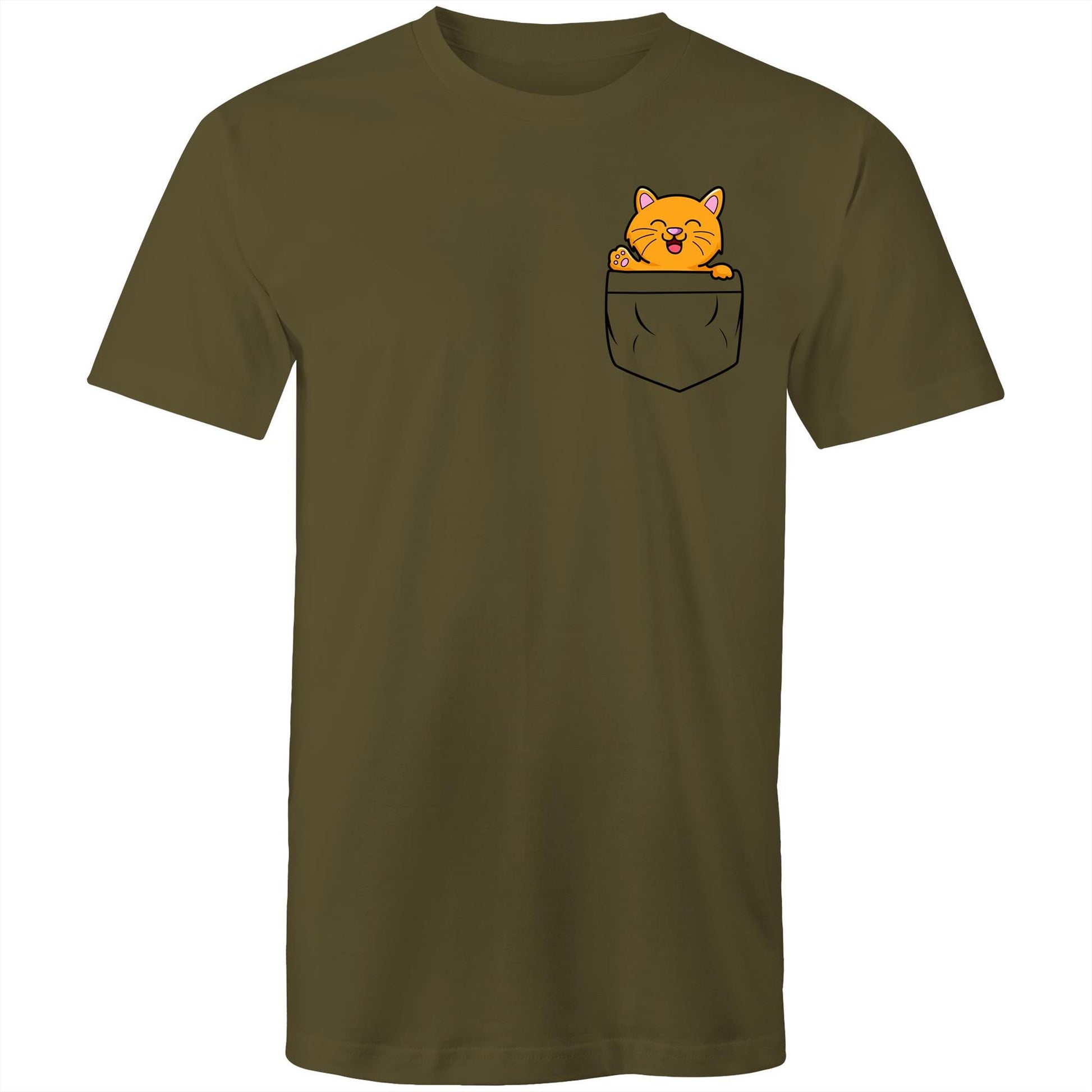 Kitten Mini Mango in a Pocket Men's Cotton T-Shirt - Da Boss Mango AU - Army Green