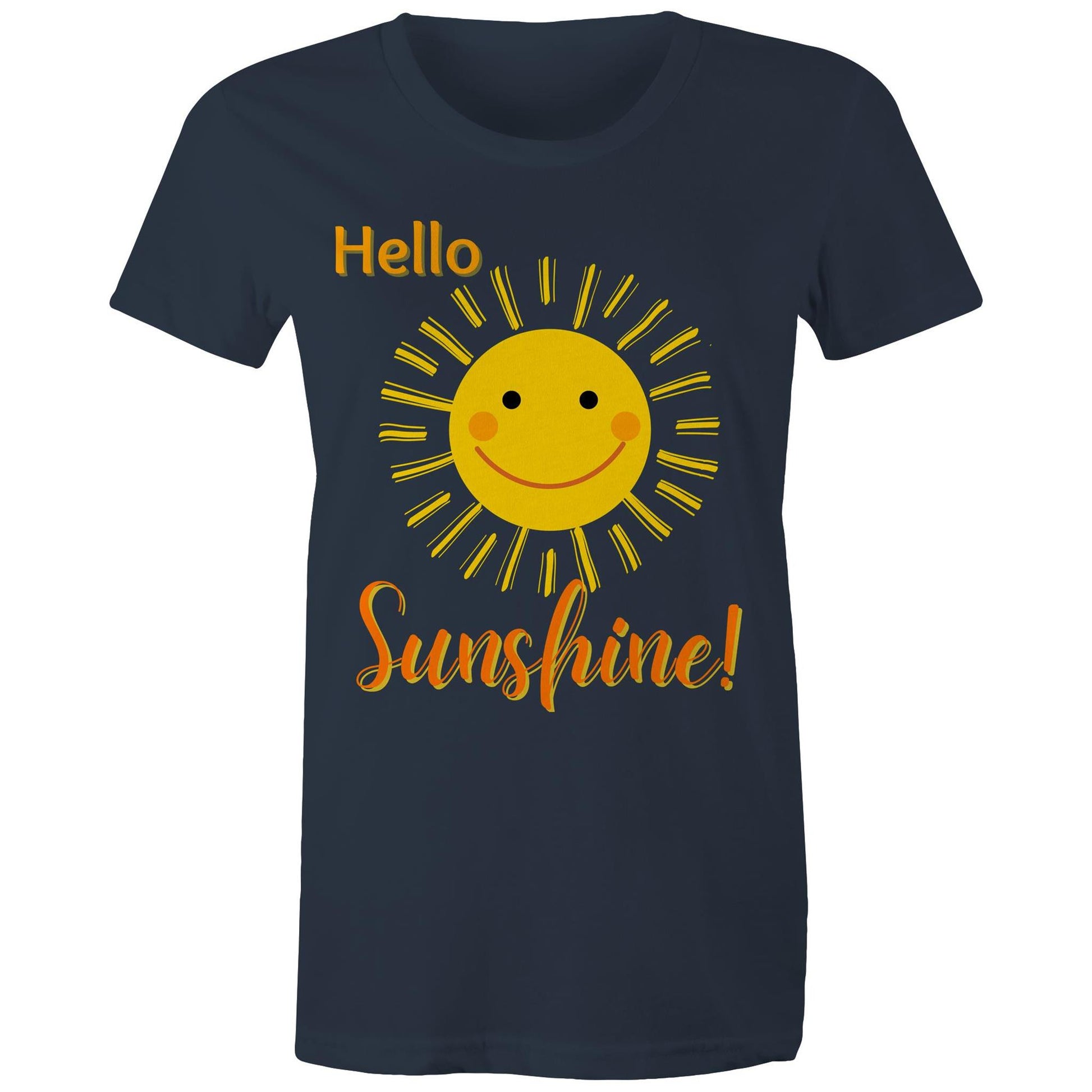 "Hello Sunshine!" Women's Cotton T-shirt - Gift Positive Happy Vibe Clothing - Da Boss Mango AU - Navy