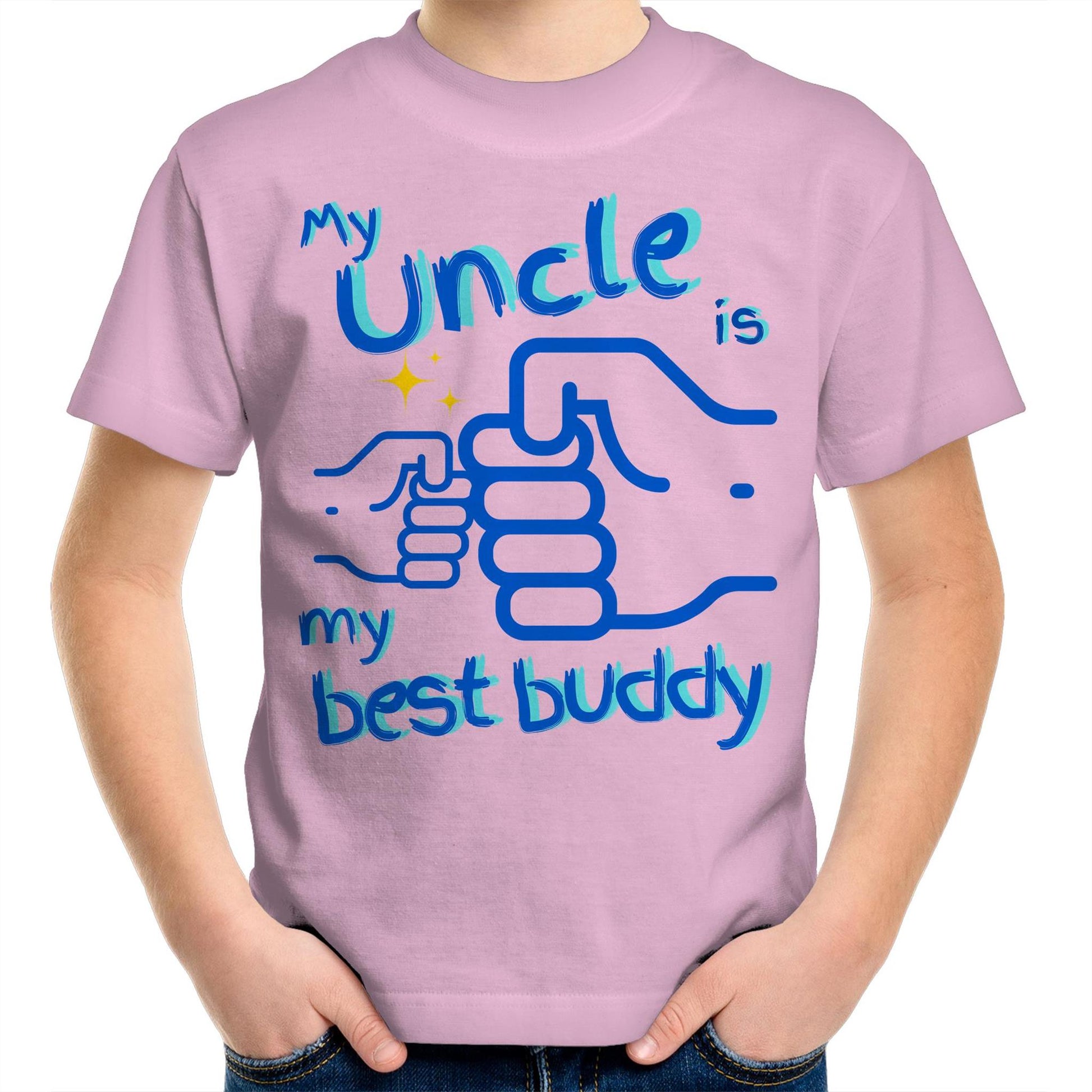 My Uncle is My Best Buddy Kids Youth Crew Cotton T-Shirt - Size 2, 4, 6, 8, 10, 12, 14 - Da Boss Mango AU - Pink