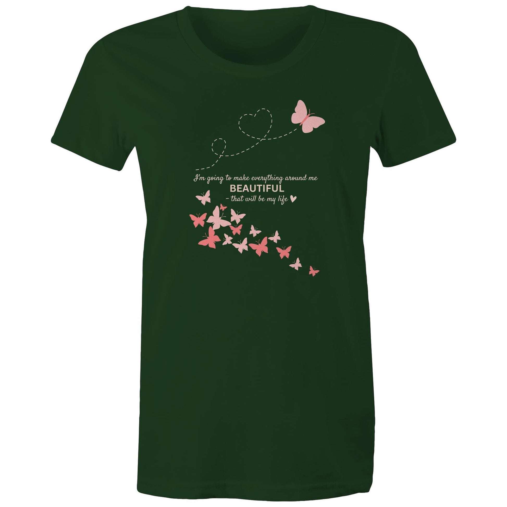 "I'm going to make everything around me beautiful - that will be my life" Women's T-Shirt - Da Boss Mango AU - Forest Green