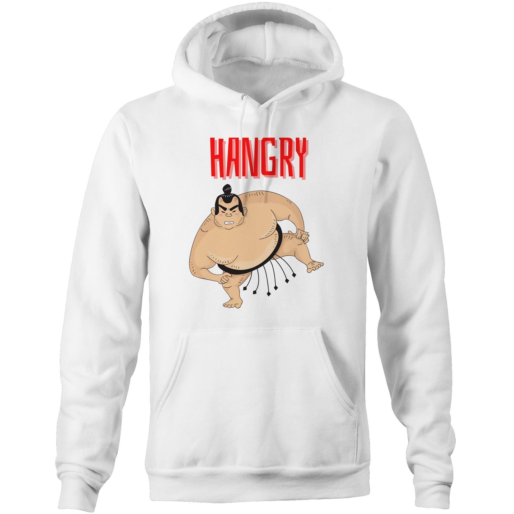 "Hangry" Funny Unisex Pocket Hoodie Sweatshirt Pullover for Men and Women - Da Boss Mango AU - White