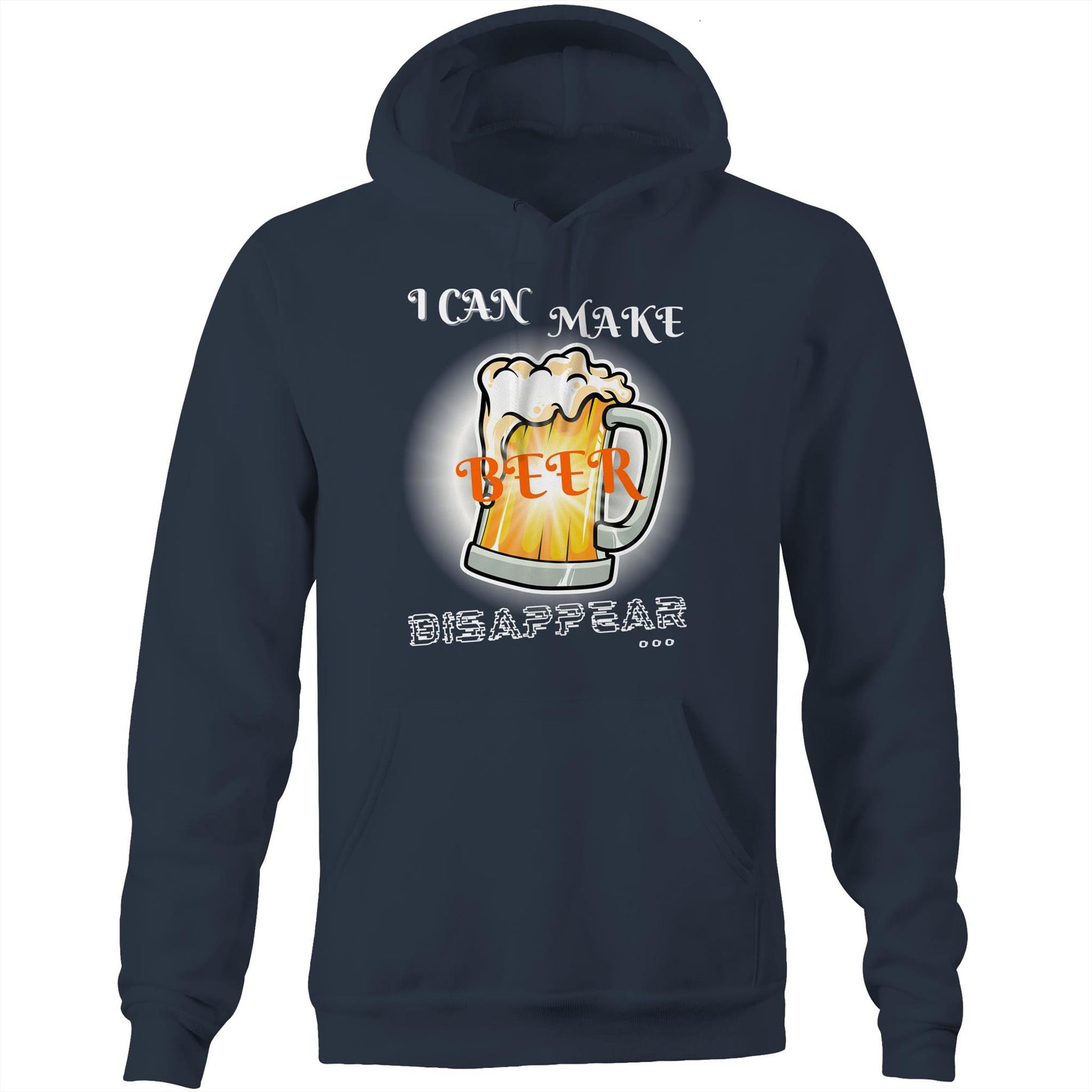 "I Can Make Beer Disappear" Funny Unisex Pocket Hoodie Sweatshirt Pullover for Men and Women - Da Boss Mango AU - Navy