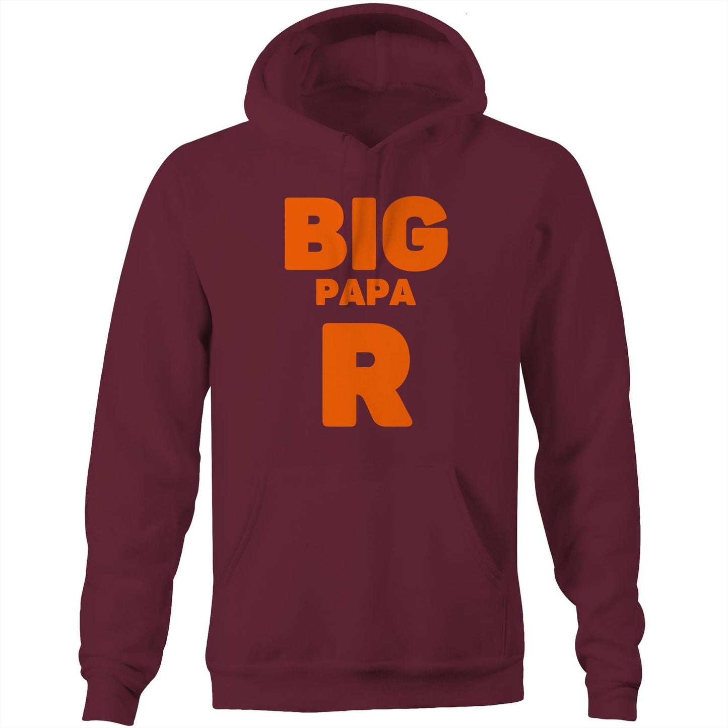 "Big Papa R" Pocket Hoodie Sweatshirt Pullover with Kangaroo Pocket Gift for Dad - Da Boss Mango AU - Burgundy Maroon