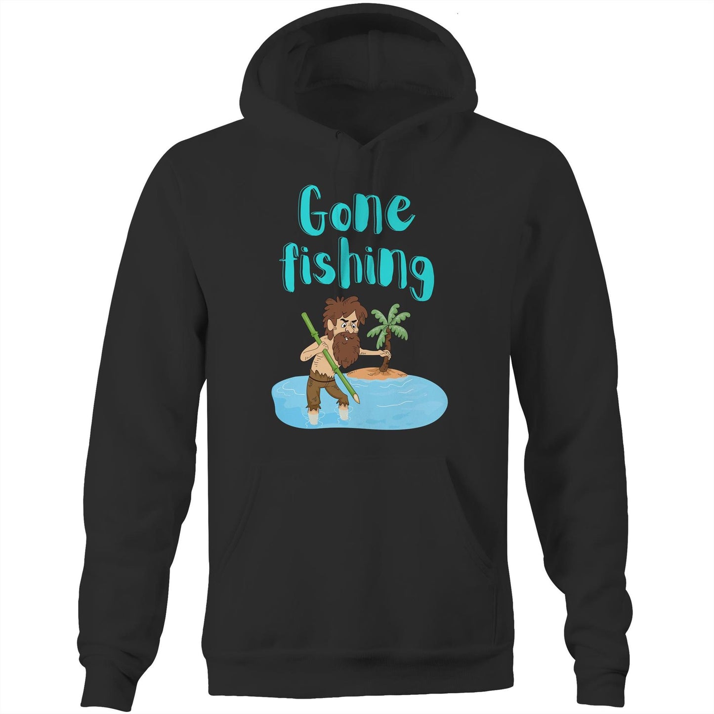 "Gone Fishing" Unisex Pocket Hoodie Sweatshirt - Funny Pullover for Men and Women - Da Boss Mango AU - Black