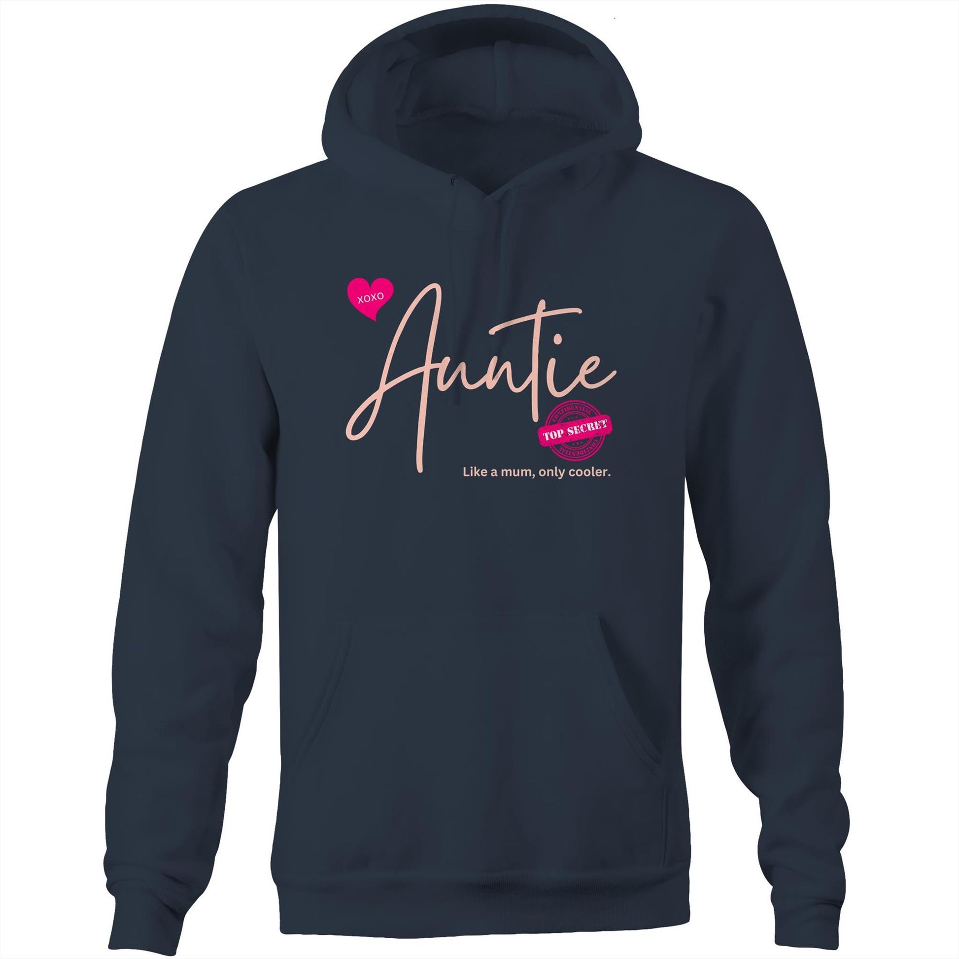 "Auntie - Like a mum, only cooler" Womens Hoodie Sweatshirt - Best Gift for Auntie - Da Boss Mango AU - Navy