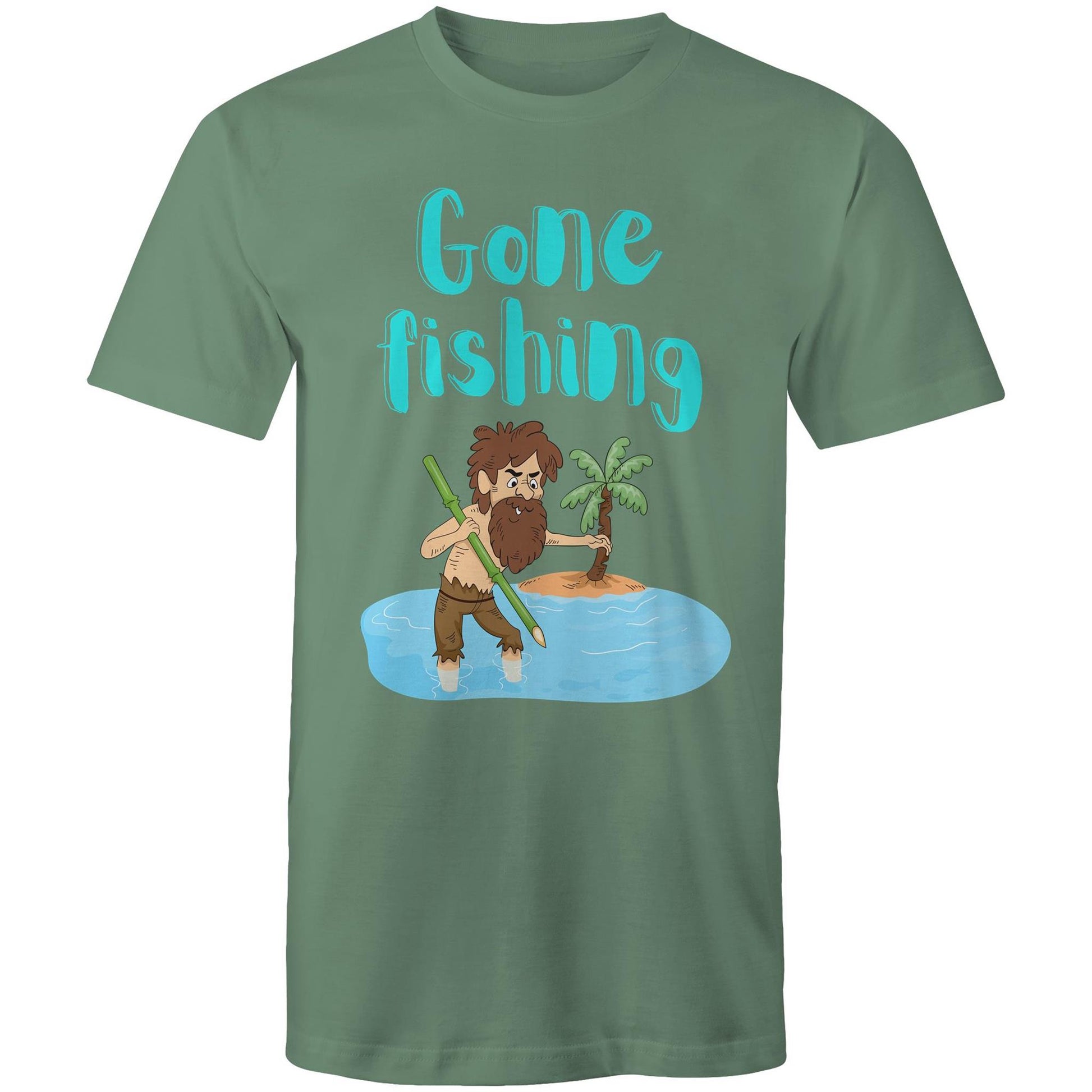 Gone Fishing Men's Cotton T-Shirt - Plus Size S, M, L, XL, 2XL, 3XL, 4XL, 5XL - Da Boss Mango AU - Sage Green