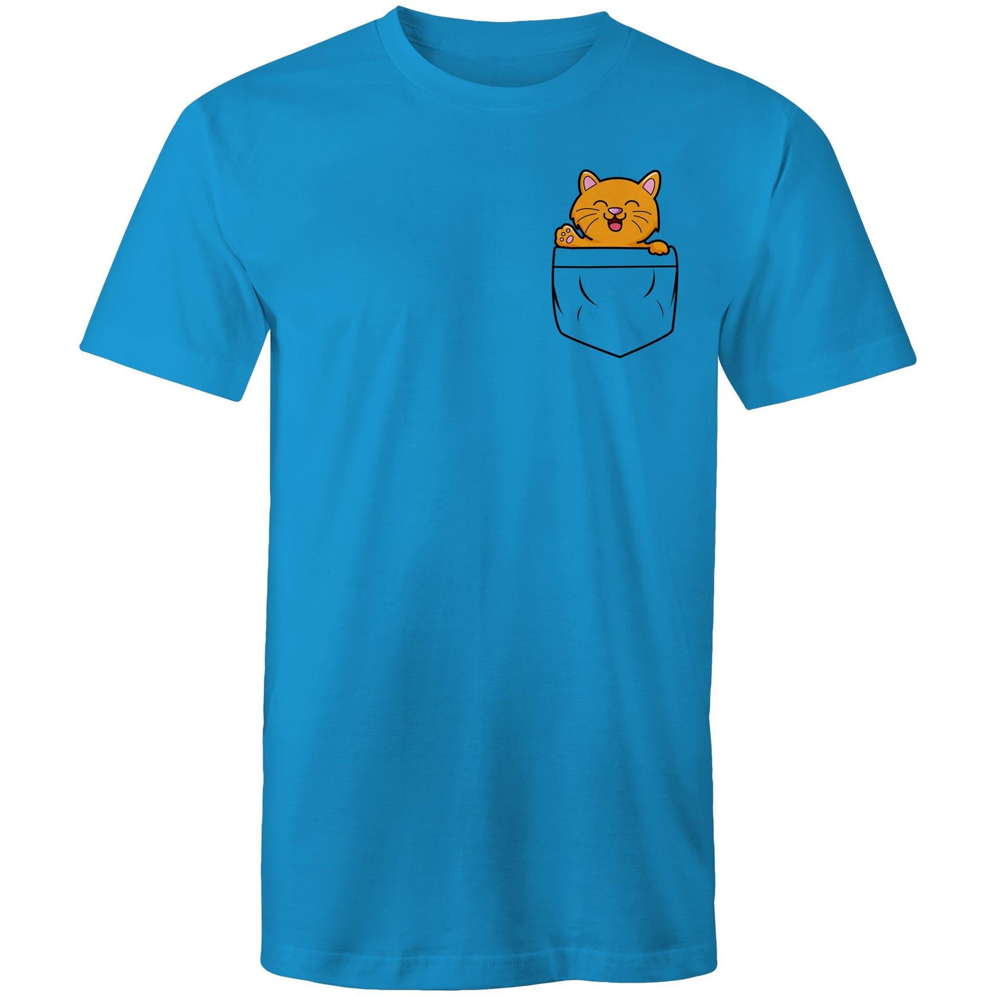 Kitten Mini Mango in a Pocket Men's Cotton T-Shirt - Da Boss Mango AU - Arctic Blue