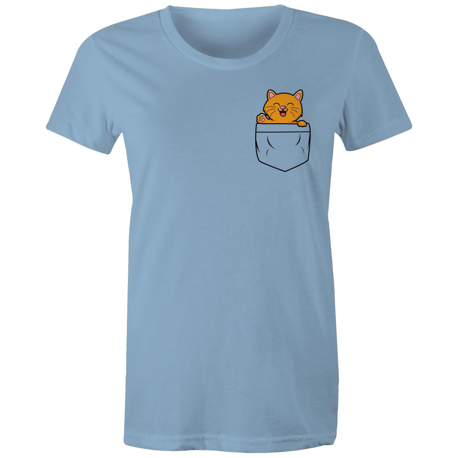 Mini Mango in a Pocket Women's Cotton T-Shirt for Cat Kitten Lovers- Da Boss Mango AU - Carolina Blue