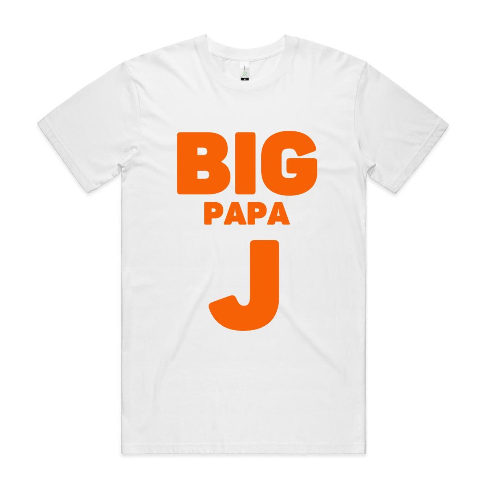 "Big Papa J" Men's GOTS Certified Organic Cotton T-Shirt, Father's Day Birthday Gift for Dad- Da Boss Mango AU - White